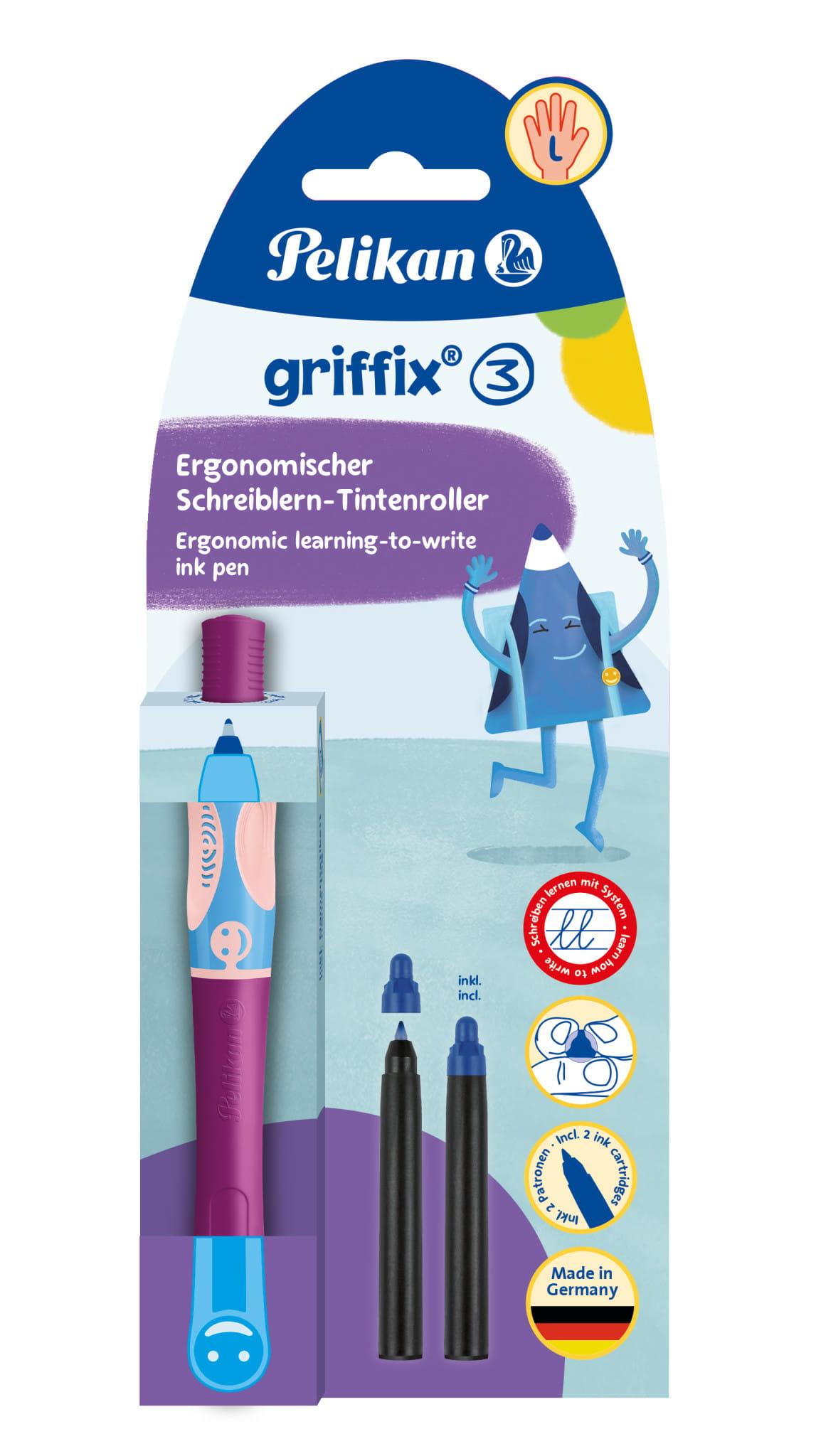 Pelikan griffix® Tintenschreiber für Linkshänder, Sweet Berry, Stick Pen, Beere, Blau, Kunststoff, Linkshändig, Deutschland