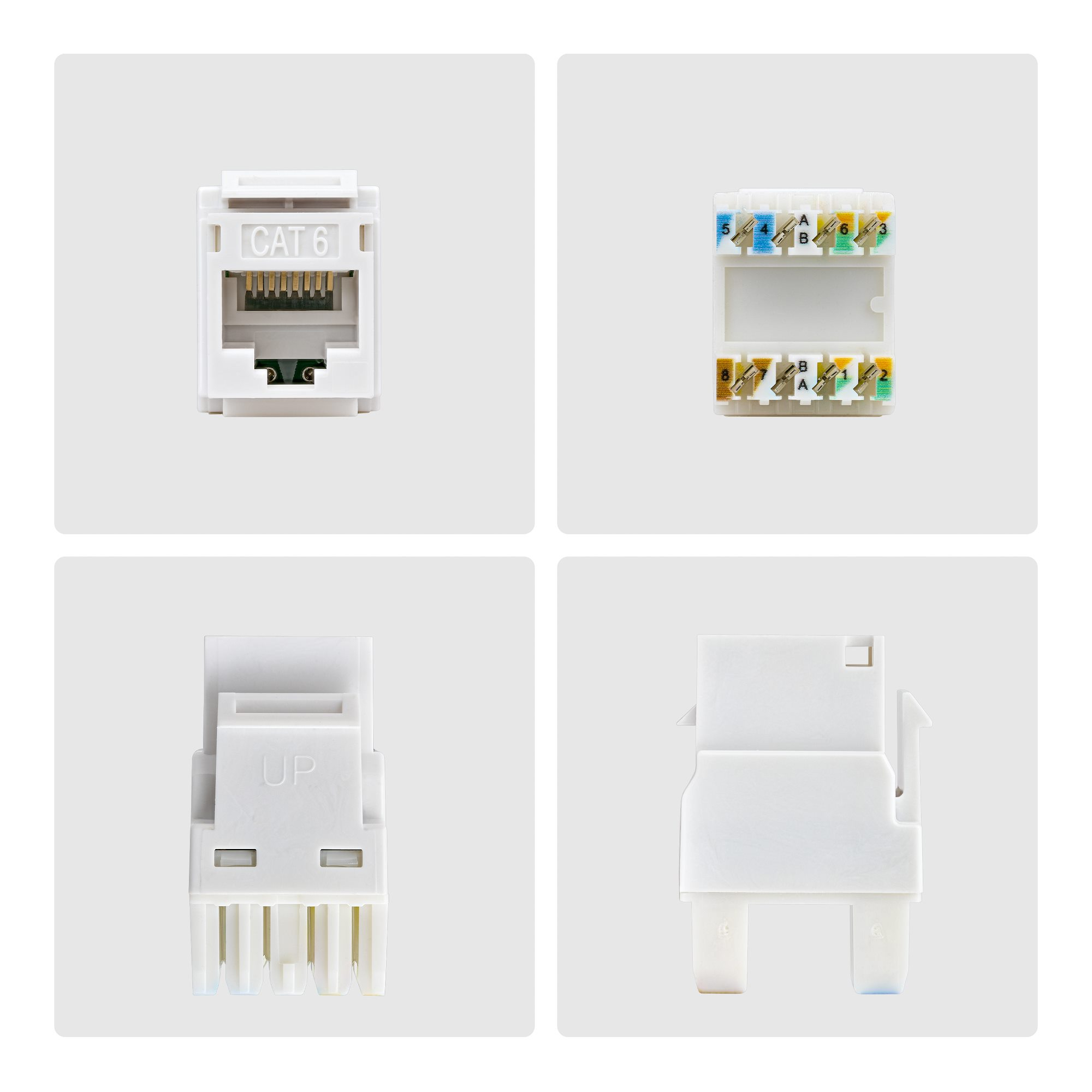 StarTech.com Cat6 Keystone Jack Modul, 24er-Pack RJ45 Ethernet Keystone Buchse, UTP Cat6 Wandbuchse, 180 Grad 110 Punch Down Buchse, Weiß, Flach, Weiß, RJ-45, Buchse, Buchse, 10GBase-T
