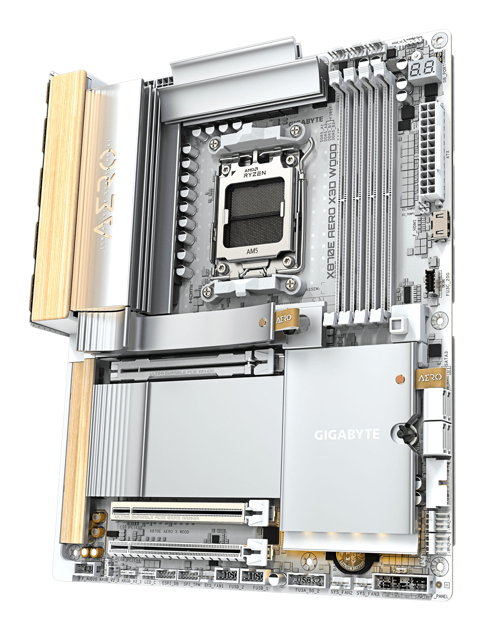 Gigabyte X870E AERO X3D WOOD Mainboard - Unterstützt AMD Ryzen 9000 CPUs, digitales 16+2+2-Phasen-VRM, bis zu 9000Hz DDR5 (O.C.), 2xPCIe 5.0 + 2xPCIe 4.0, Wi-Fi 7, 5GbE LAN, USB 4, AMD, Sockel AM5, AMD Ryzen 7000 Series, AMD Ryzen 8000 Series, AMD Ryzen