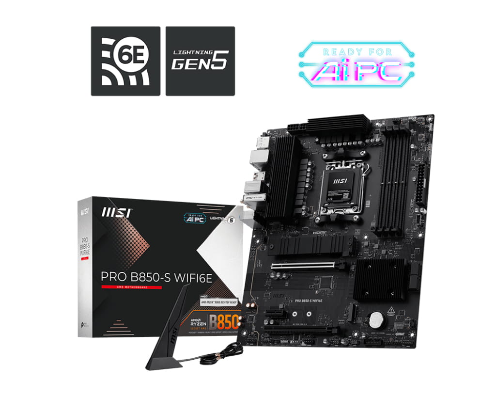 MSI PRO B850-S WIFI6E - Motherboard - ATX - Socket AM5 - AMD B850 Chipsatz - USB 3.2 Gen 2, USB-C 3.2 Gen2, USB 3.2 Gen 1 - 2.5 Gigabit LAN, Wi-Fi 6E, Bluetooth - Onboard-Grafik (CPU erforderlich)