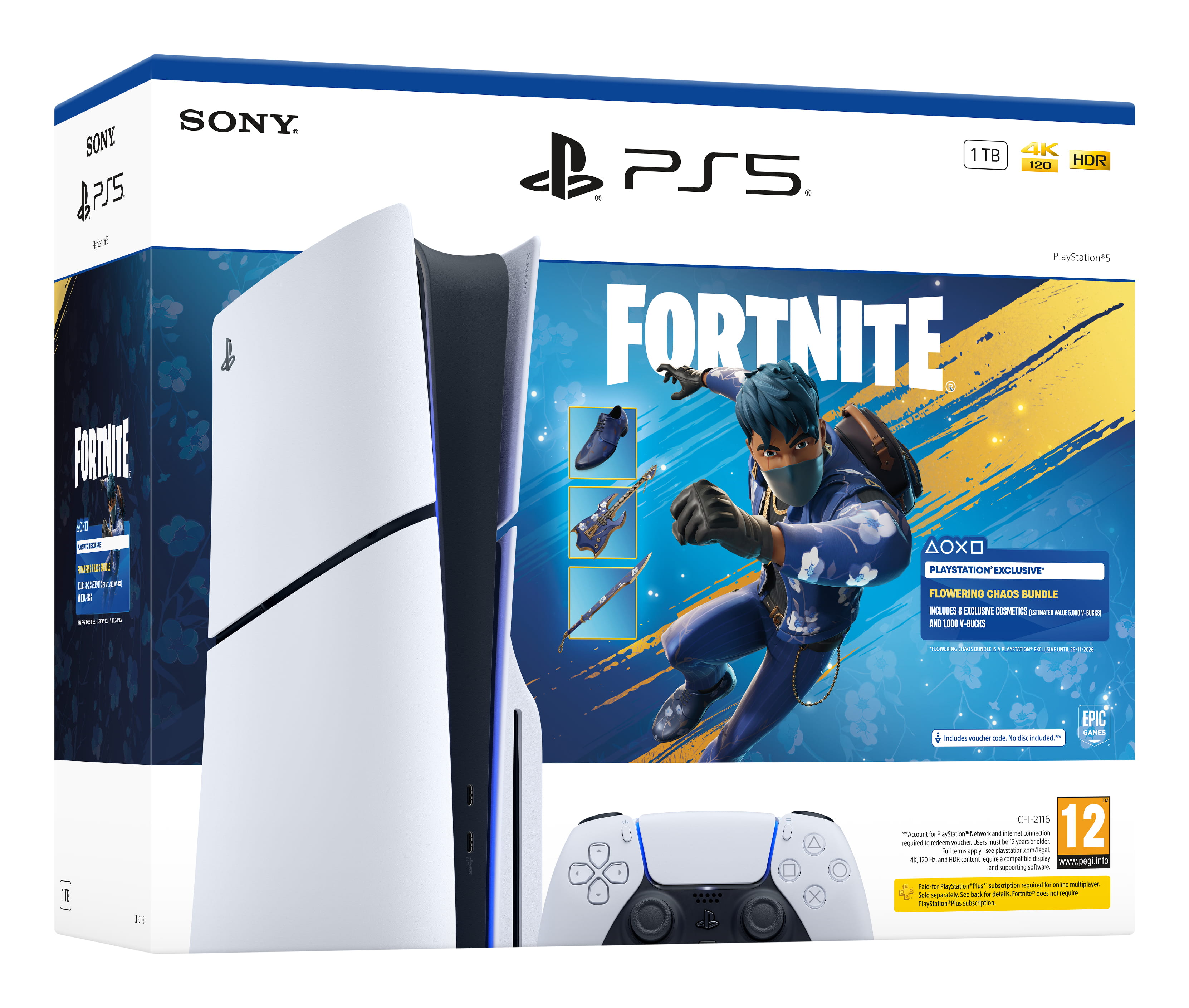 Sony Interactive Entertainment PlayStation 5 - Fortnite Flowering Chaos Bundle, PlayStation 5, Schwarz, Weiß, 16384 MB, GDDR6, 448 GB/s, AMD