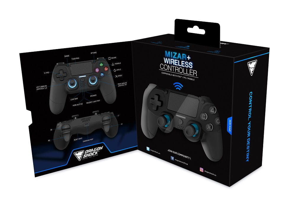 DragonShock Mizar+, Gamepad, PC, PlayStation 4, Android, D-Pad, Home button, Turbo-Taste, Reset-Taste, Schaltfläche Optionen, Schaltfläche Teilen, Analog / Digital, Blau, Kabellos