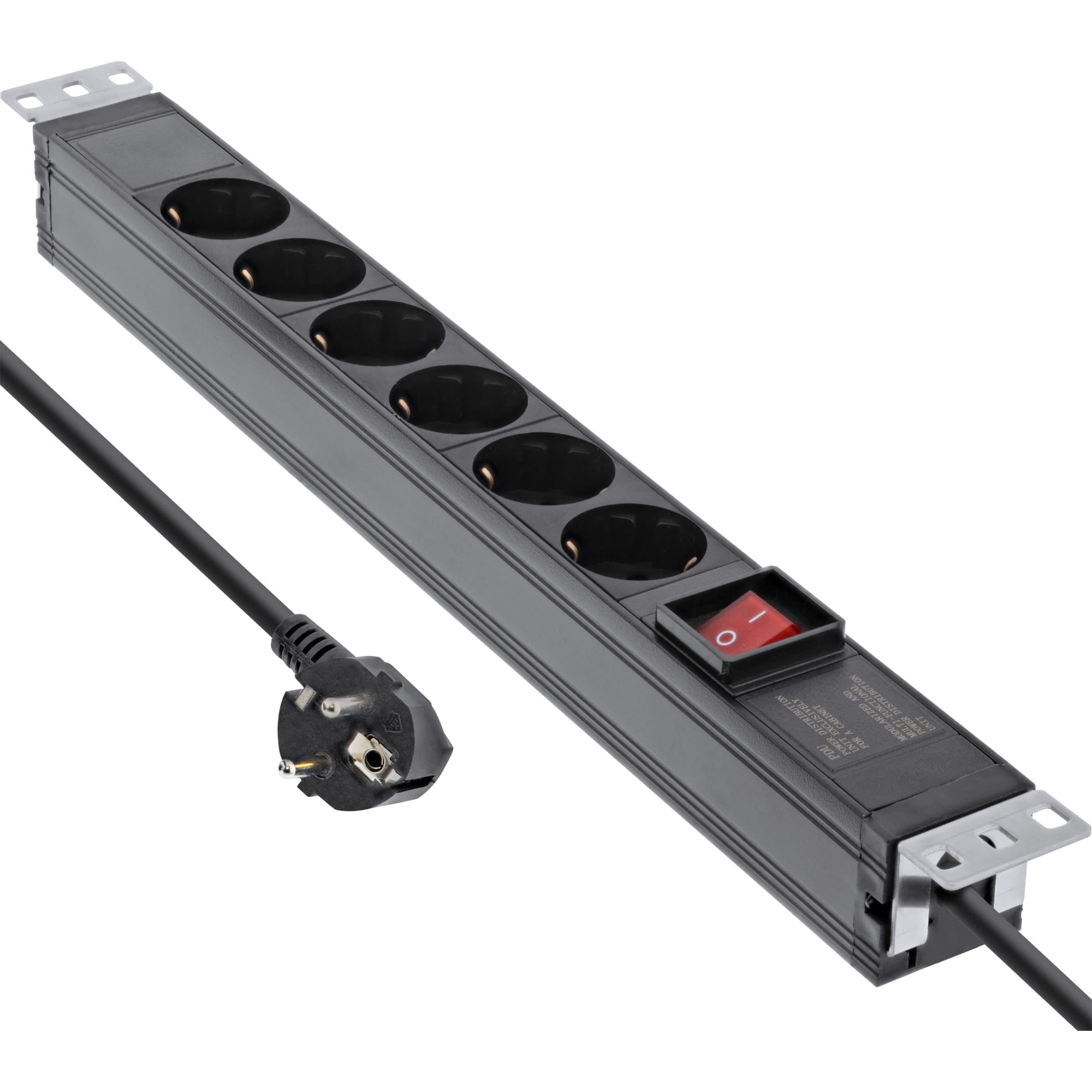 InLine 19" Steckdosenleiste - 6-fach Schutzkontakt - mit Schalter - 2m - schwarz