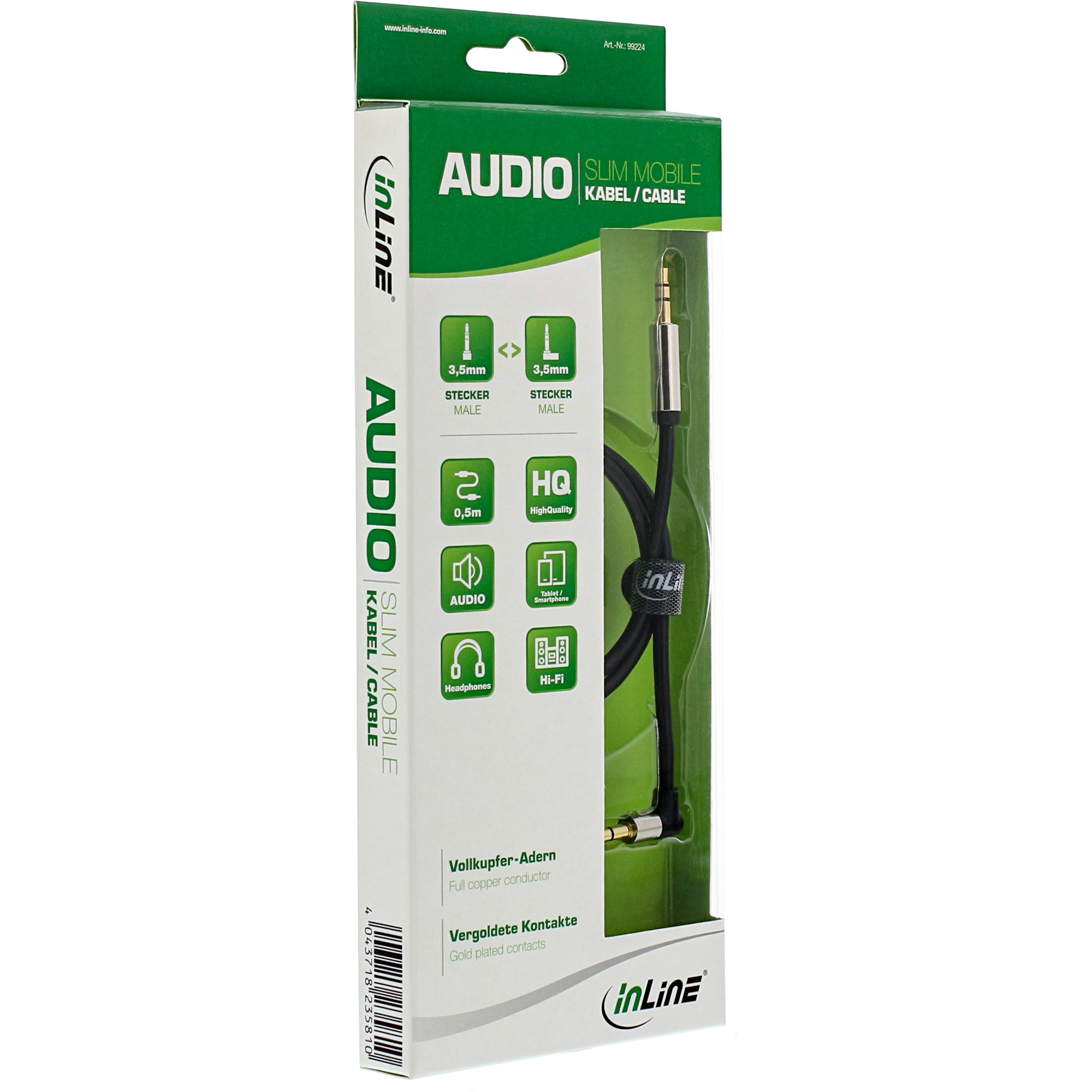 InLine Slim Audio Kabel Klinke 3,5mm ST/ST - gewinkelt - Stereo - 1m