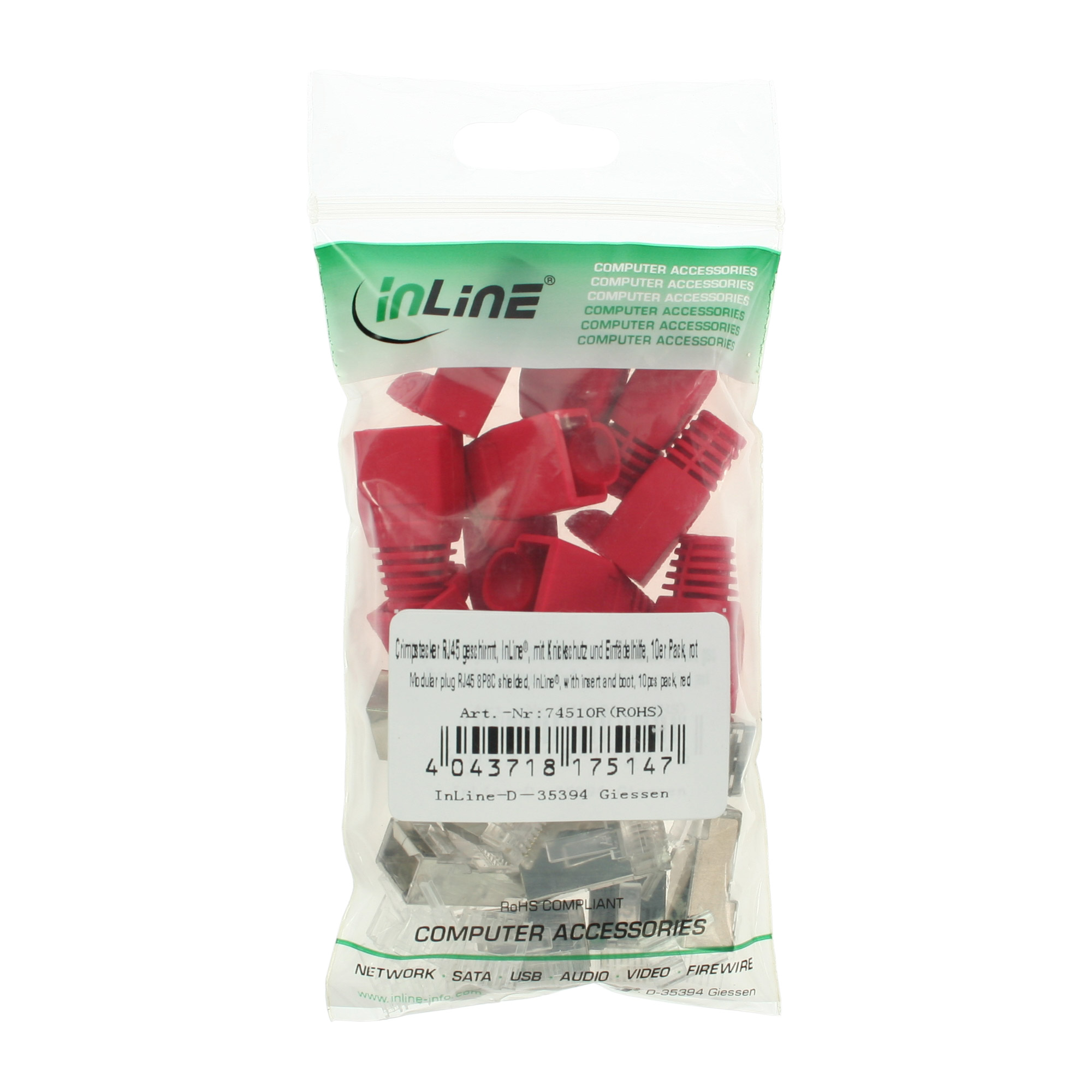 InLine Crimpstecker RJ45 geschirmt - Knickschutz rot - 10er Pack
