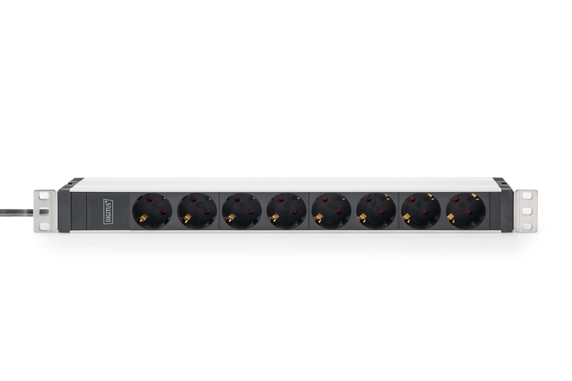 DIGITUS Steckdosenleiste mit Aluminiumprofil, 8-fach Schutzkontaktsteckdose, 2 m Zuleitung, IEC C20 Stecker