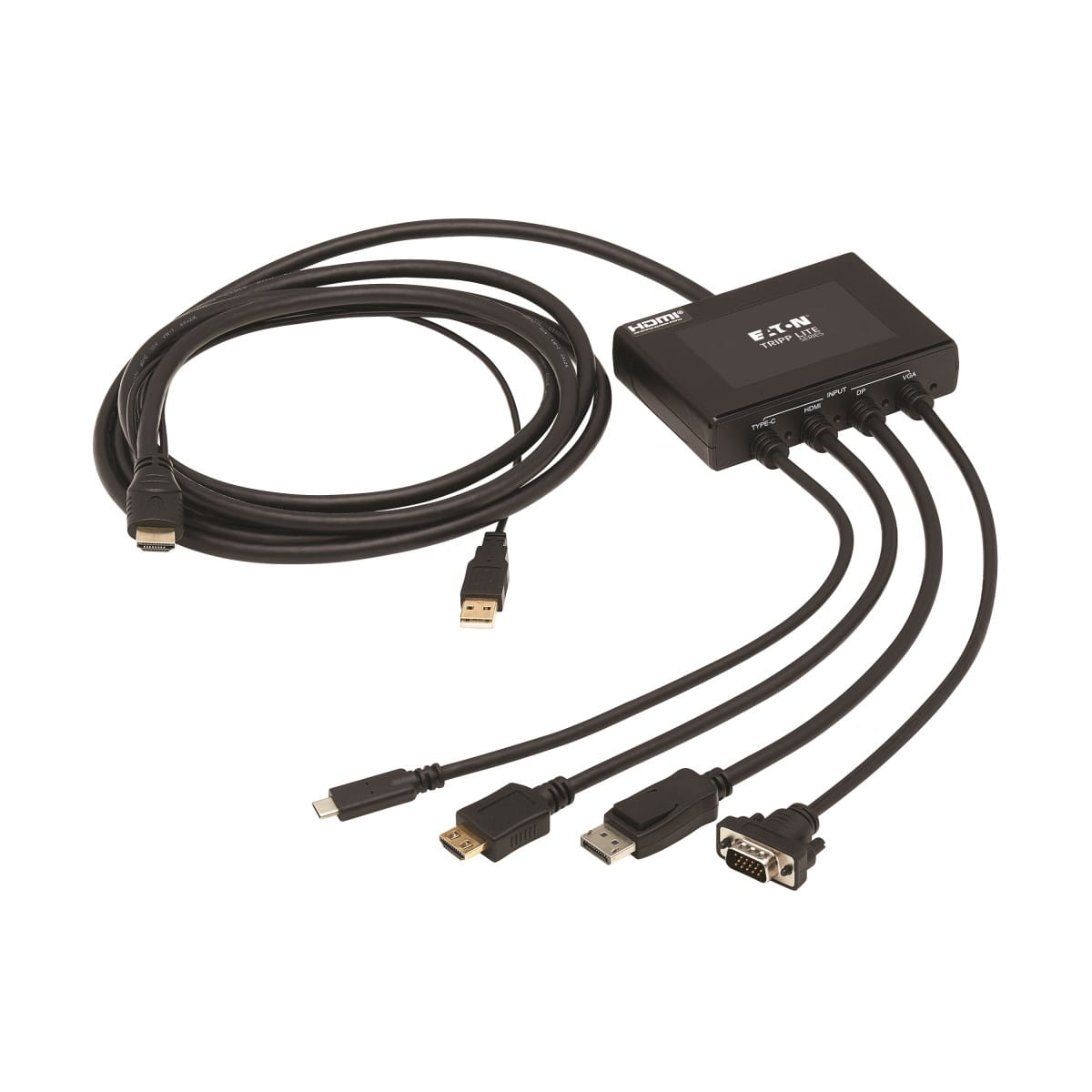 Tripp Eaton Tripp Lite Series Multiport Presentation Adapter, 4K 60Hz w HDR, 4x1, HDMI/DisplayPort/USB-C/VGA to HDMI, HDCP2.2, PD Charge, 8ft - Videoadapter - TAA-konform - HD-15 (VGA)