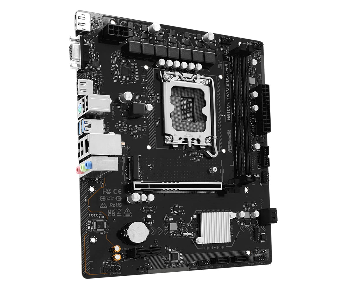ASRock H610M-HDV/M.2 D5 Gen5, Intel, LGA 1700, Intel Core i7 12th Gen, Intel Core i5 14th Gen, Intel Core i5 13th Gen, Intel Core i5 12th Gen,..., DDR5-SDRAM, 128 GB, DIMM