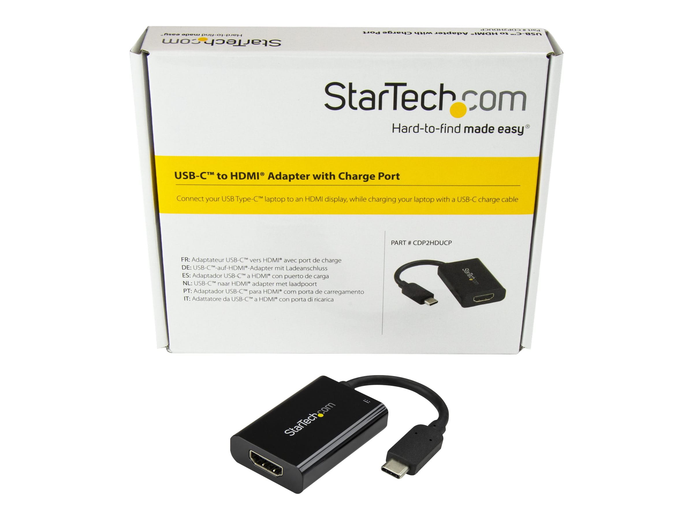 StarTech.com USB C to HDMI 2.0 Adapter with Power Delivery, 4K 60Hz USB Type-C to HDMI Display/Monitor Video Converter, 60W PD Pass-Through Charging Port, Thunderbolt 3 Compatible, Black - USB-C Display Adapter (CDP2HDUCP)