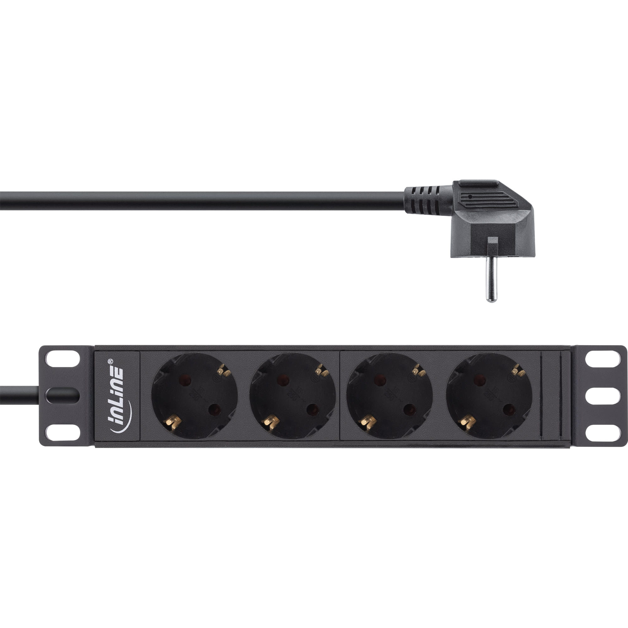 InLine 10" Steckdosenleiste - 4-fach Schutzkontakt - ohne Schalter - 2m - schwarz