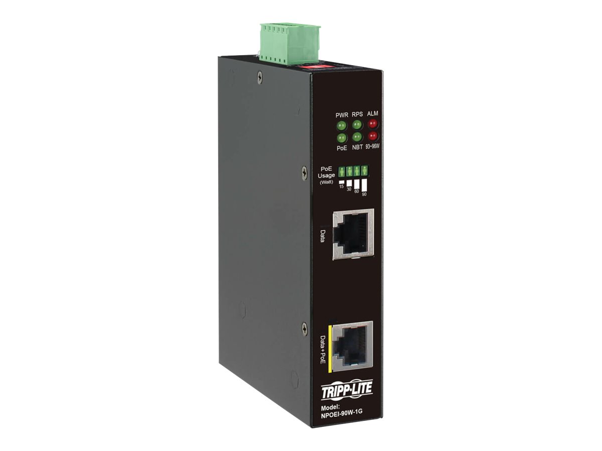 Tripp Eaton Tripp Lite Series Industrial Gigabit Ethernet PoE injector, 90W PoE++, 802.3bt, Midspan, -40C to +75C, IP30 housing, Dual 24~57VDC , DIN rail, 1 Port - Power Injector (DIN-Schienenmontage möglich)