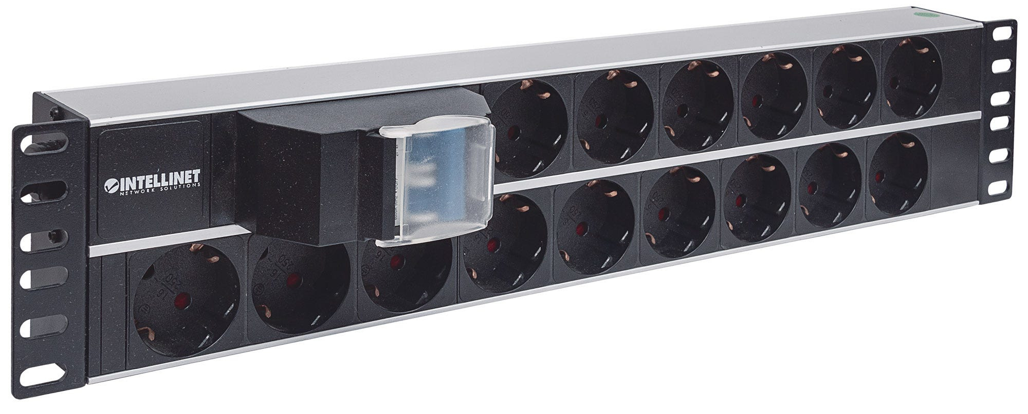 Intellinet 19" 2U Rackmount 15-Way Power Strip - German Type", With Double Air Switch, 3m Power Cord - Steckdosenleiste (Rack - einbaufähig)
