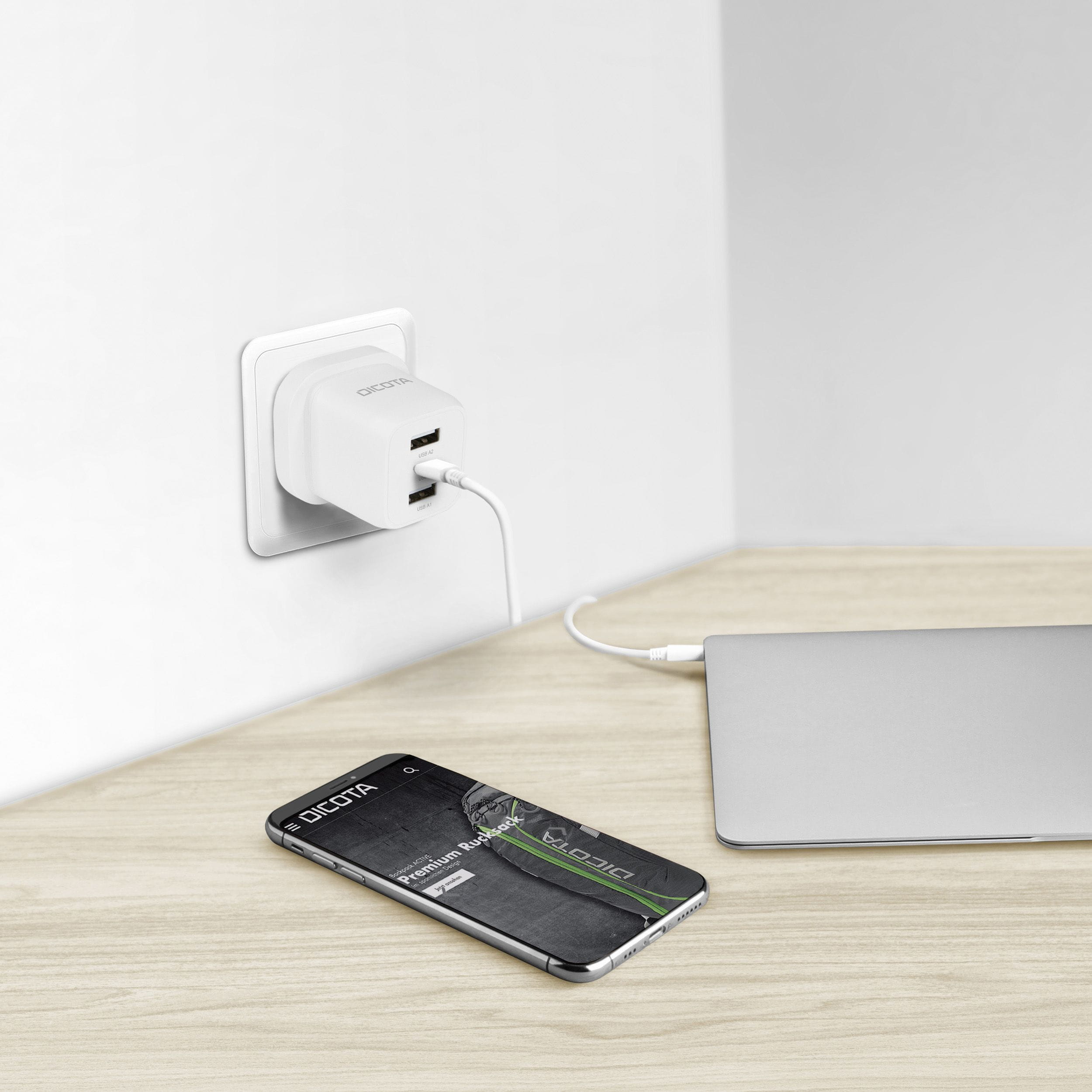Dicota Netzteil - kompakt, Laptop - 32 Watt - 3 A - 3 Ausgabeanschlussstellen (USB-C, 2 x USB)