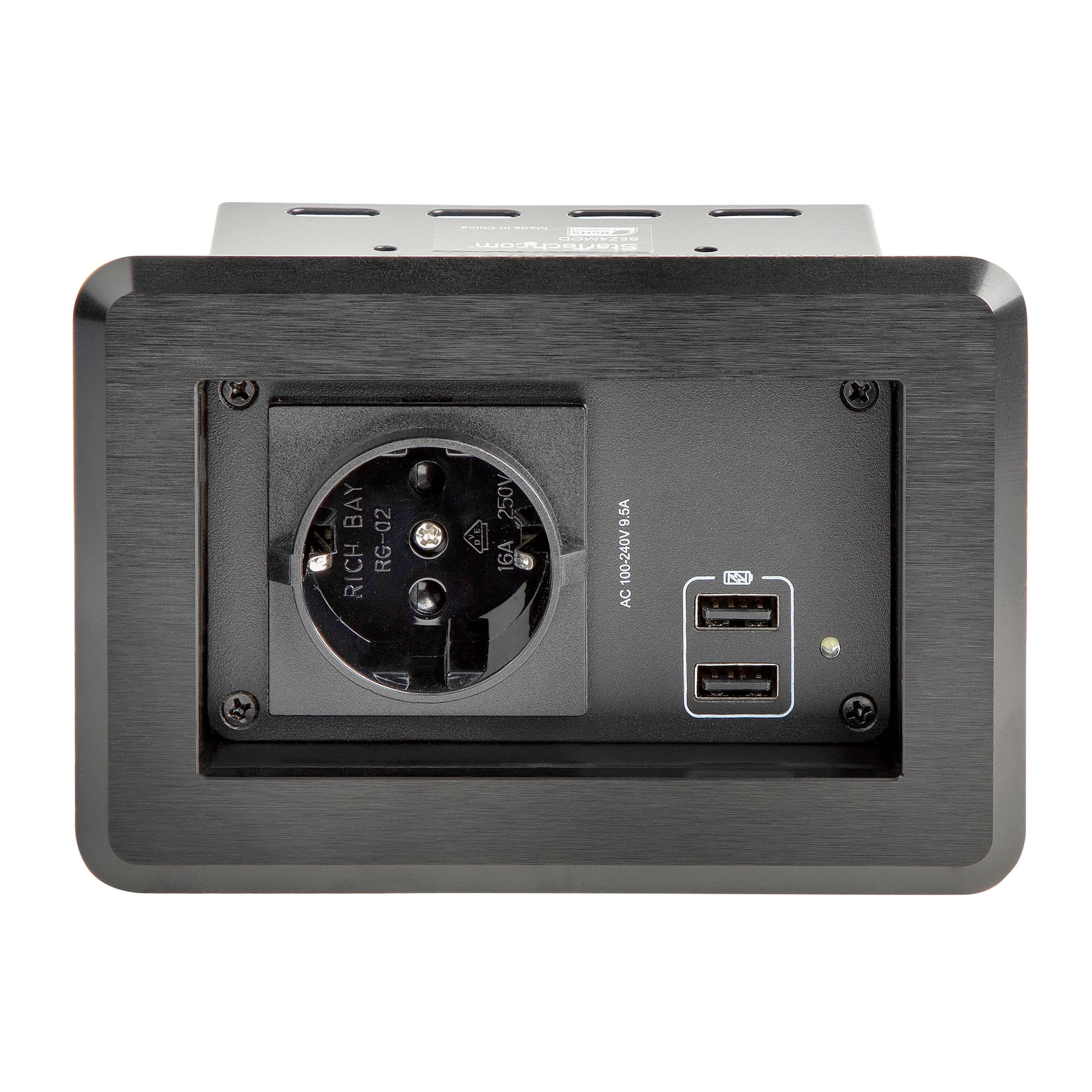 StarTech.com Tischanschlussfeld mit Einbausteckdose ( mit 2x USB-Anschlüssen, 1x Schuko, versenkbare Steckdose, Tischtank)