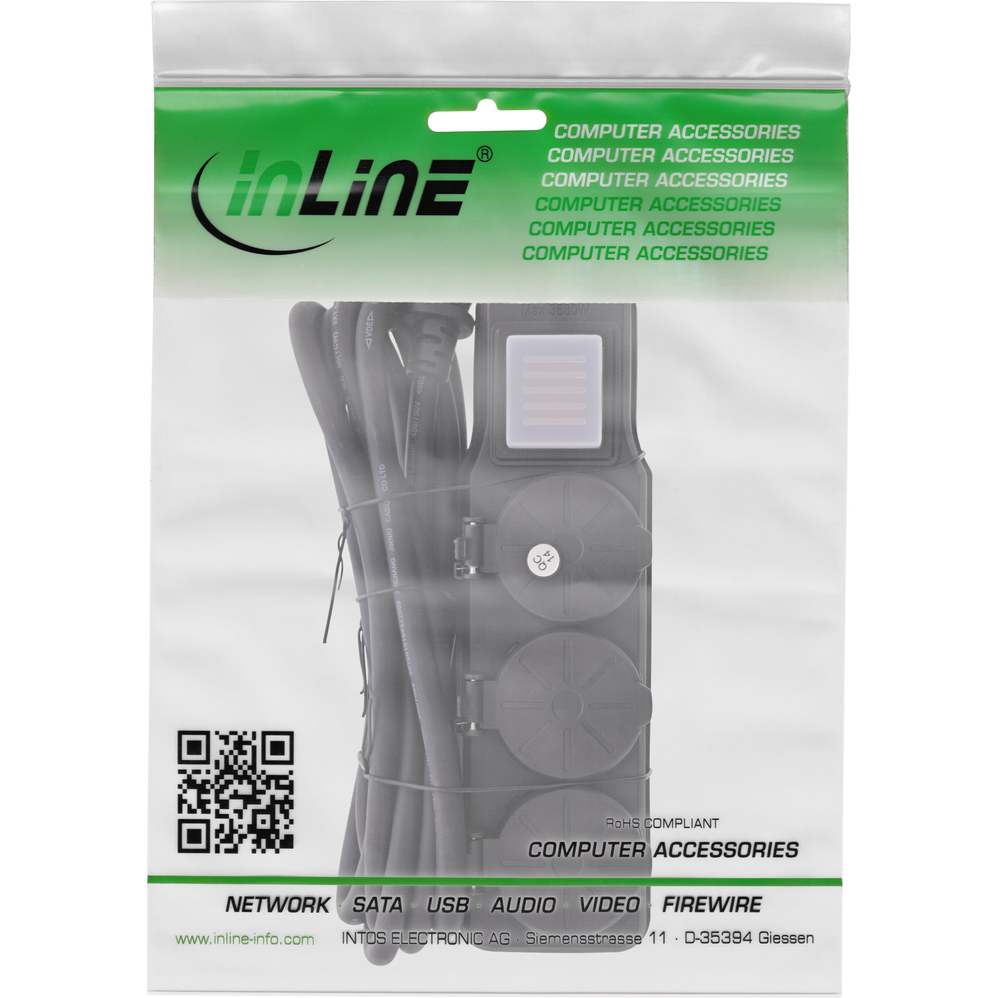 InLine Outdoor-Steckdosenleiste - 3-fach Schutzkontakt - IP44 - mit Schalter - 5m