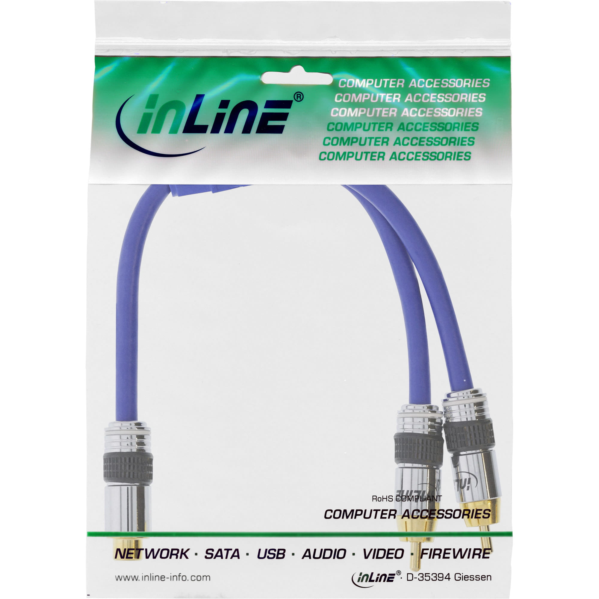 InLine Cinch-Y-Kabel - PREMIUM - 1x Cinch Buchse zu 2x Cinch Stecker - 0,25m