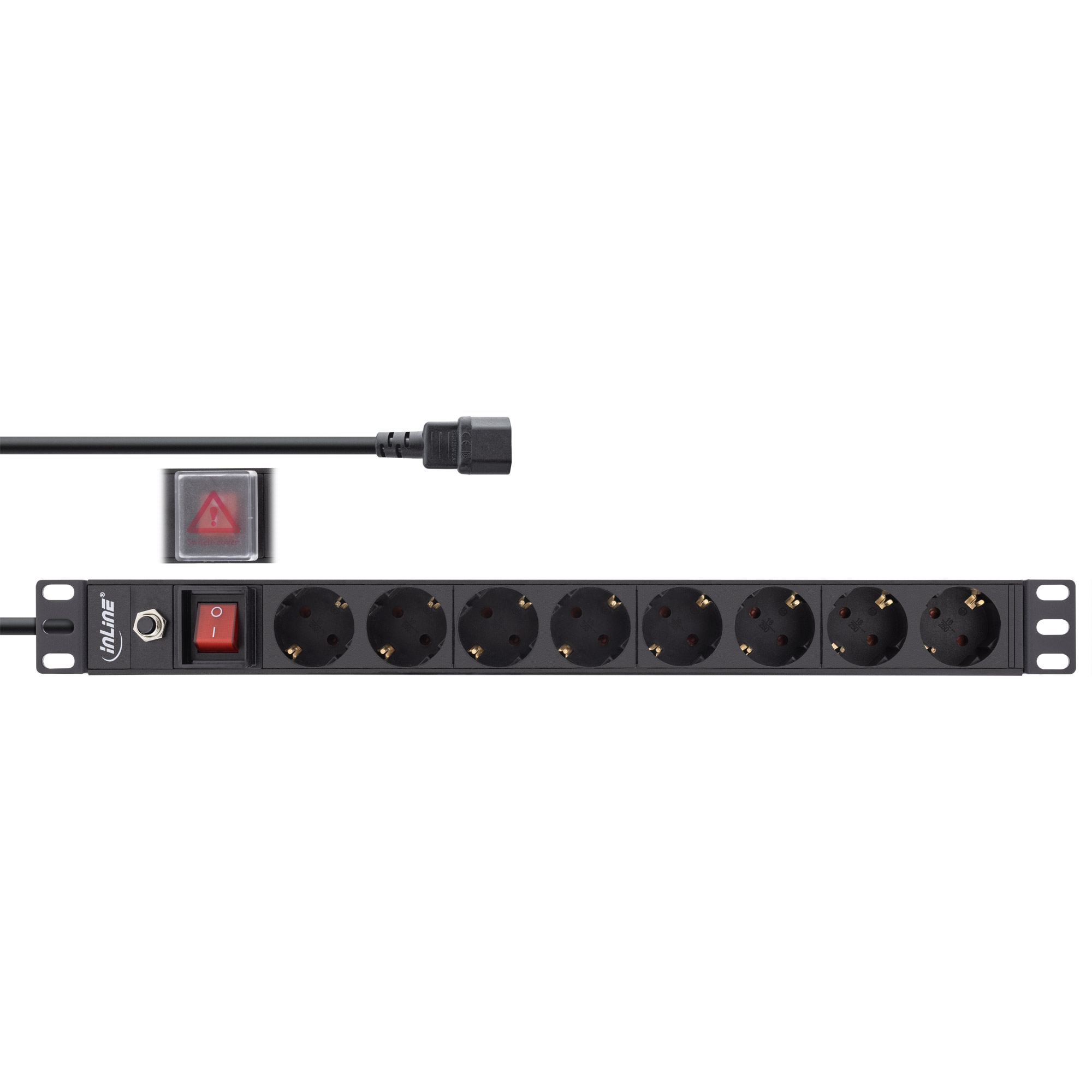 InLine 19" Steckdosenleiste - 8-fach Schutzkontakt - C14 Stecker - Überlastschutz