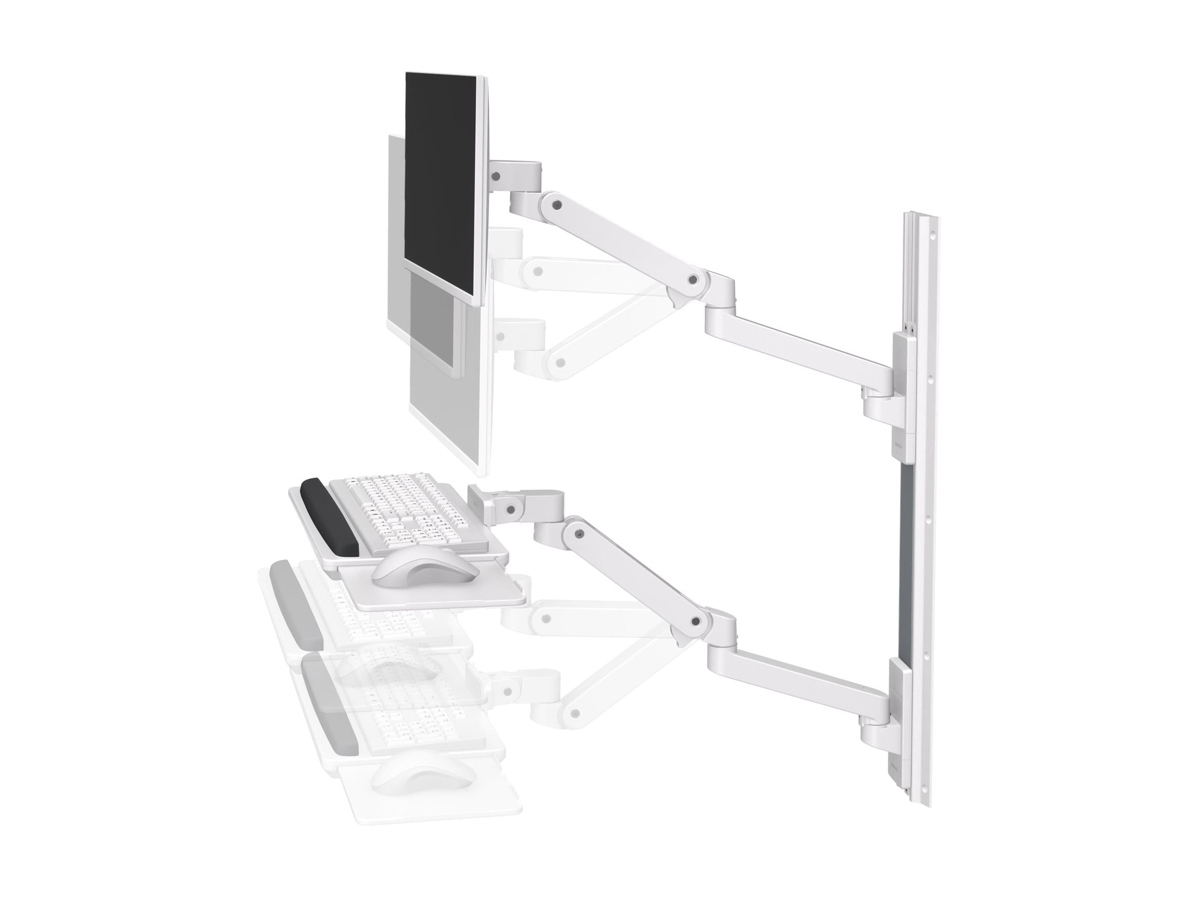 Ergotron LX Pro - Befestigungskit (2 Arme, 2 Aufsätze, Tastatur-Tablett, Mausablage zum Herausziehen, Maushalterung, 2 Wandhalterungssockel, Wandschiene 34", Wandbefestigung, 2 Kabelkanäle, Monitor-Schwenkarm, Tastaturdrehpunkt) - für LCD-Display / PC