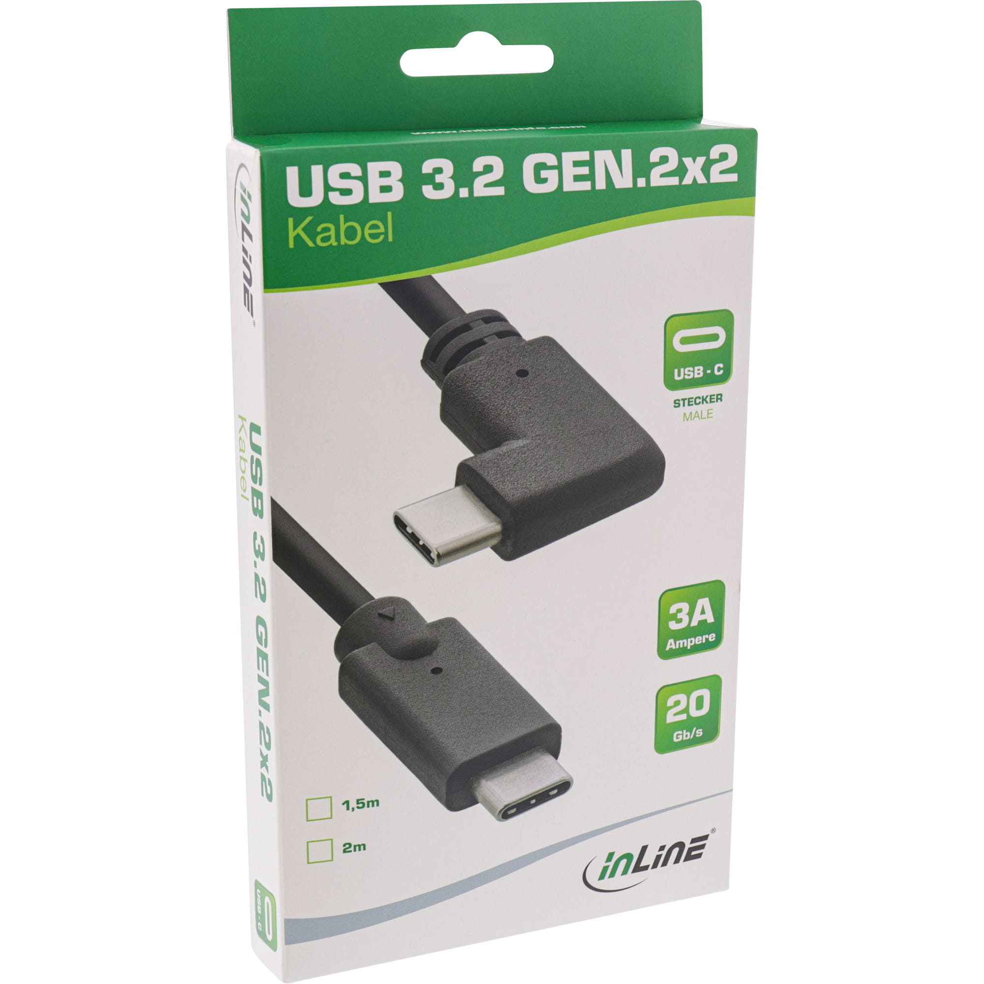 InLine USB-C Kabel gewinkelt - USB 3.2 Gen.2x2 - 20Gb/s - 100W - schwarz - 1,5m