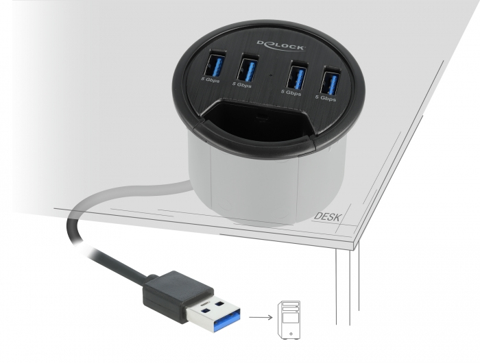 Delock Hub - 4 x USB 3.2 Gen 1 - für Unterputzmontage