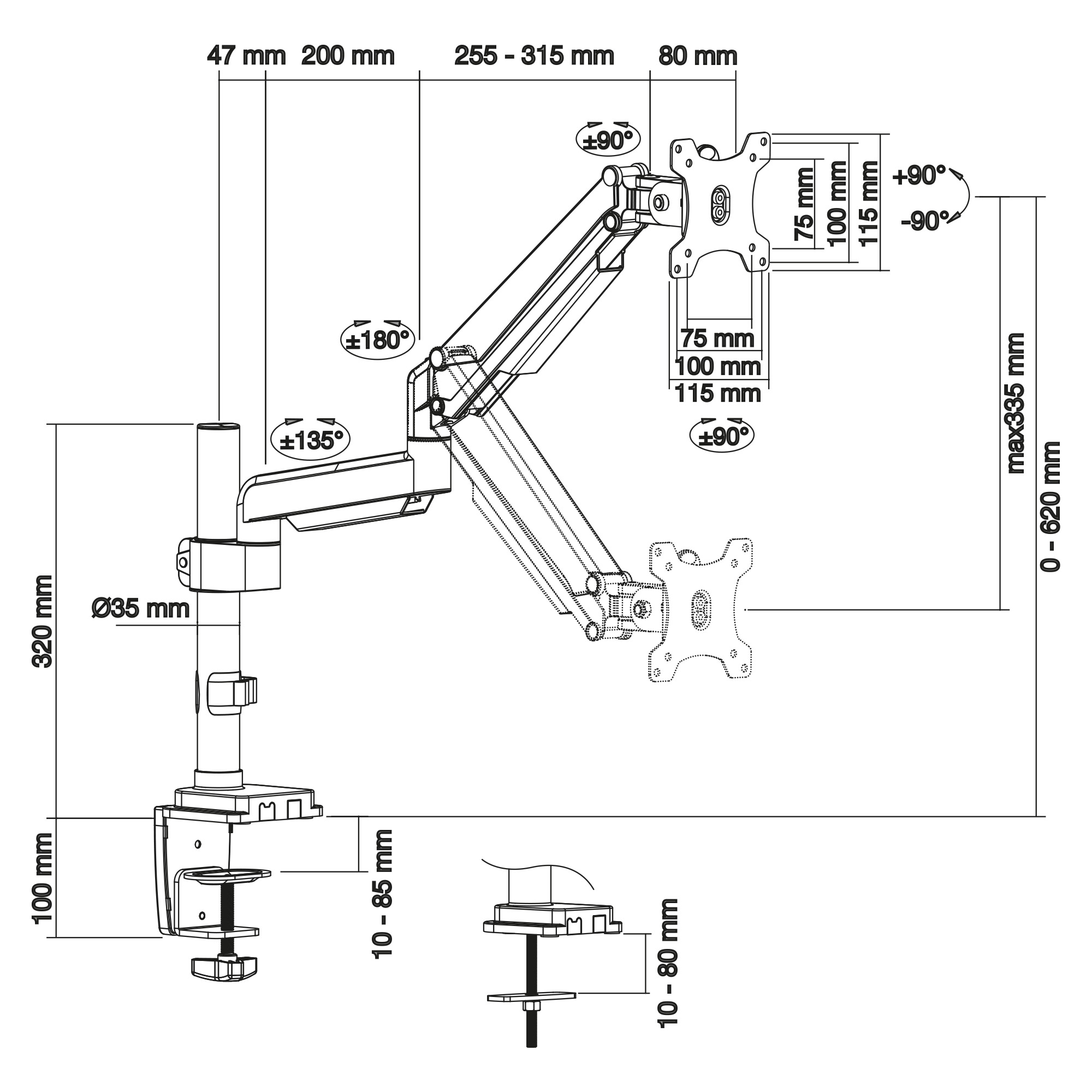 InLine Tischhalterung mit Lifter - beweglich - für Monitore bis 82cm (32") - 9kg