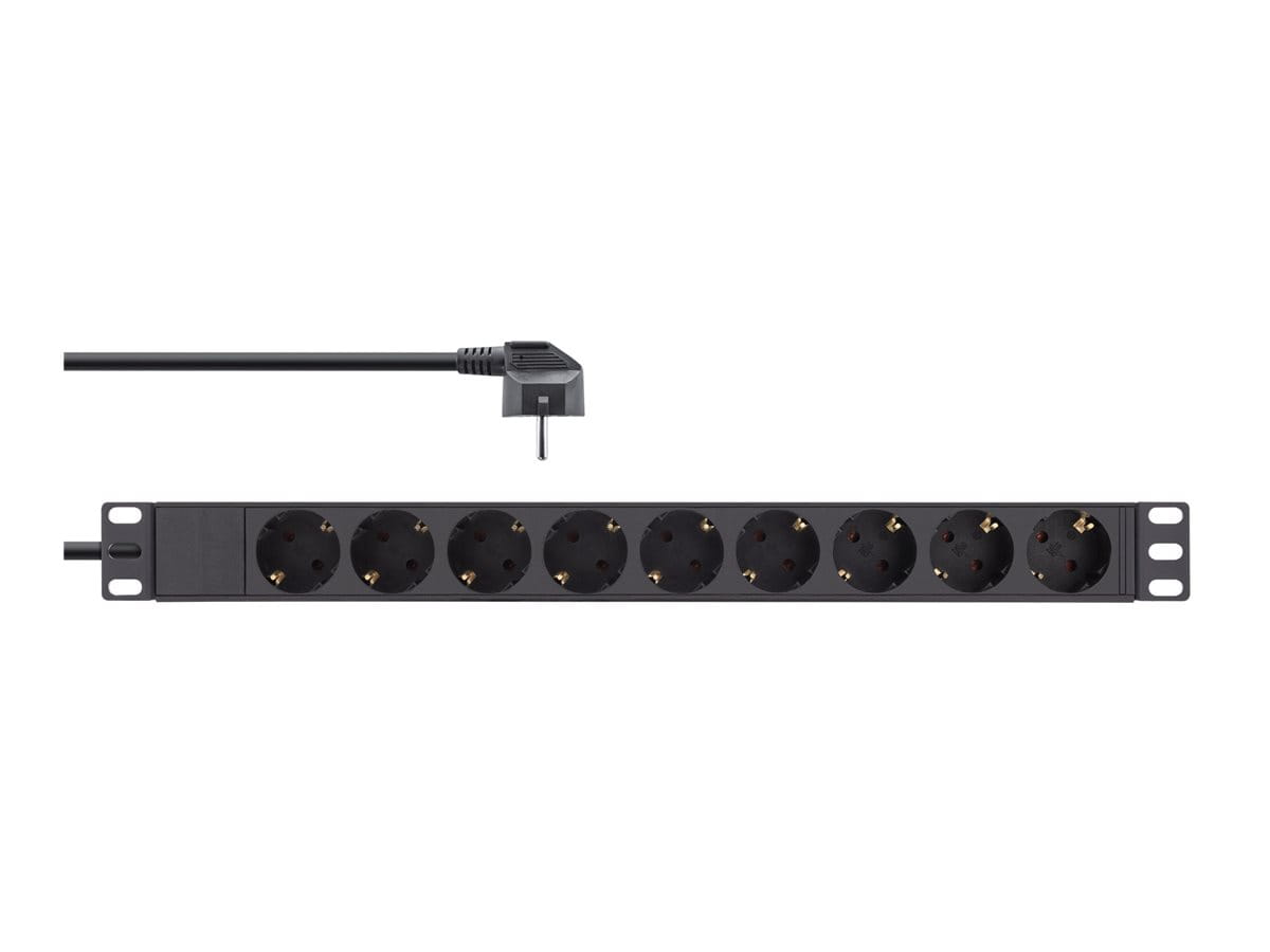 InLine 19" Steckdosenleiste - 9-fach Schutzkontakt - ohne Schalter - 2m - schwarz