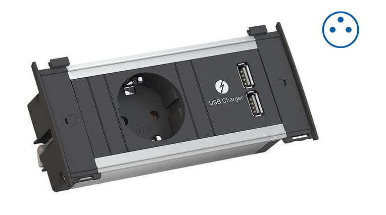 Bachmann KAPSA - Steckdosenleiste - Eingabe, Eingang Typ E - Ausgangsanschlüsse: 3 (Typ E, 2 x USB)