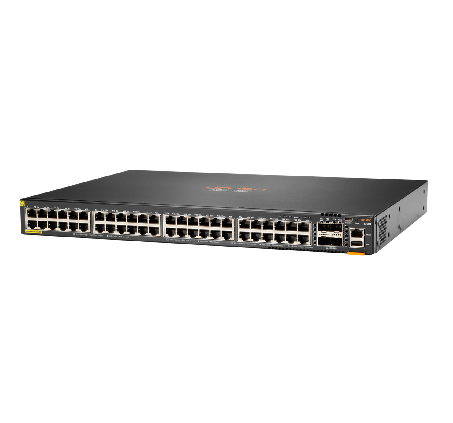 HPE Aruba Networking 6200F 48G Class4 PoE 4SFP+ 370W Switch - Switch - max. Stapelentfernung 10 km - L3 - managed - 48 x 10/100/1000 (PoE+)