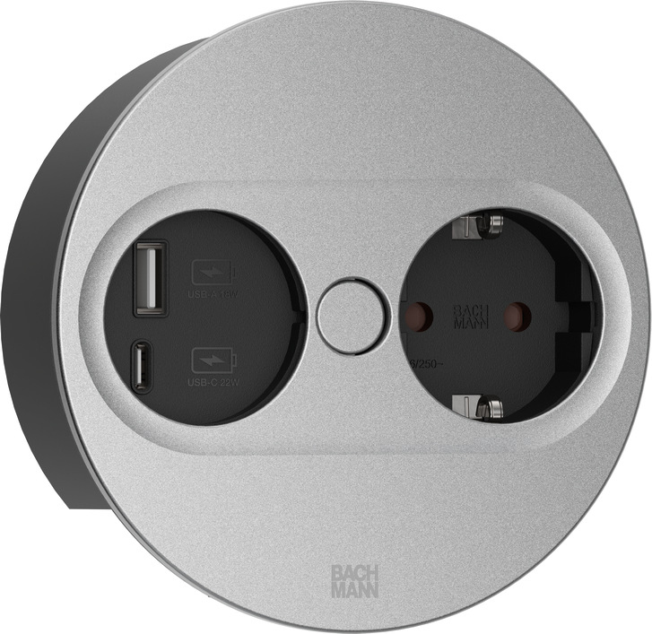 Bachmann TWIST 2 1xCEE7/3 1xUSB A/C 22W silber rund - Zubehör Stromversorgung