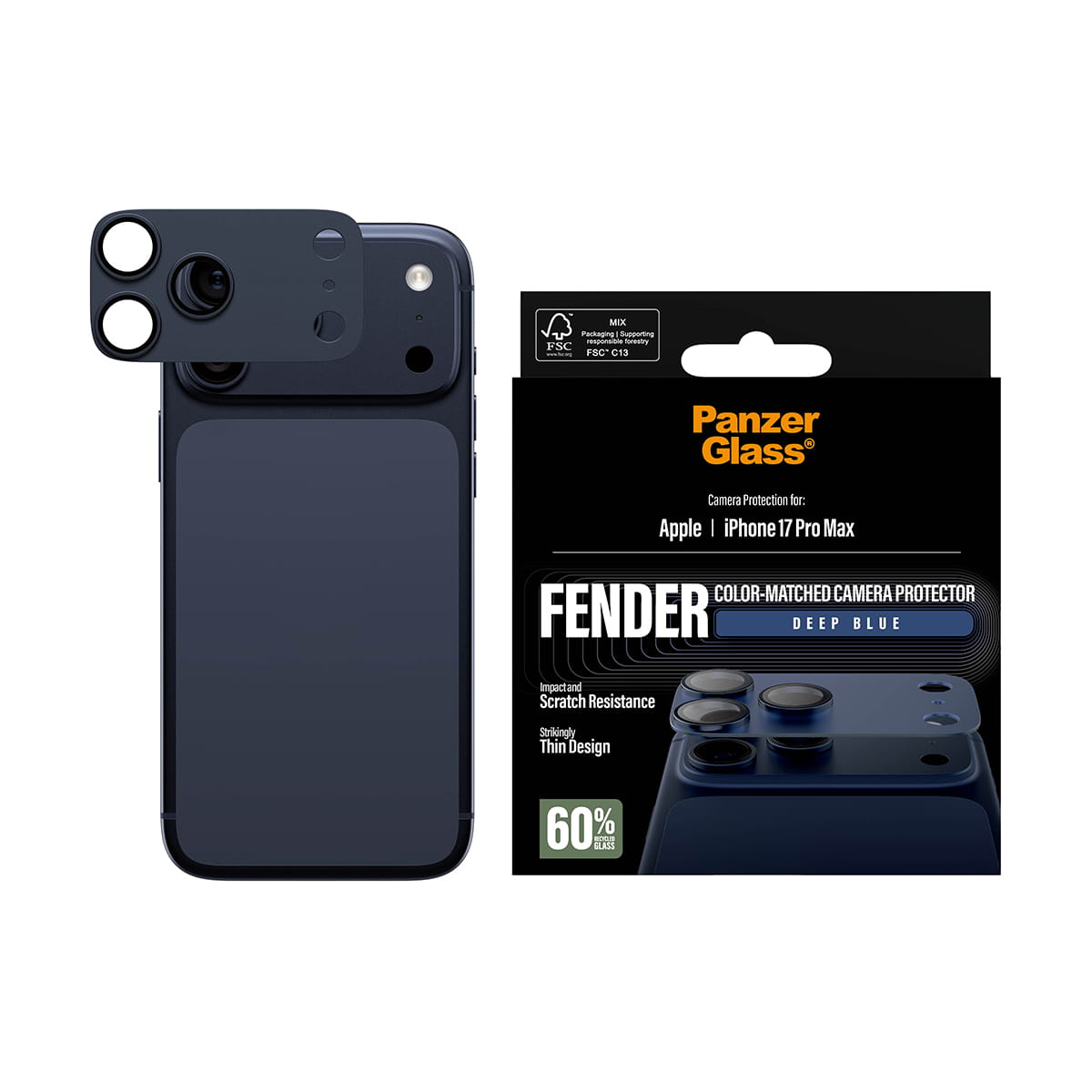 PanzerGlass ® Fender Kameraschutz Tiefblau iPhone 17 Pro Max, Apple, Apple - iPhone 17 Pro Max, Trockene Anwendung, Kratzresistent, Schockresistent, Blau, 1 Stück(e)