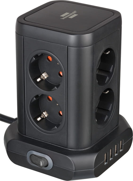 Brennenstuhl 1153560000, 2 m, Indoor, IP20, Schwarz, 8 AC-Ausgänge, 120 mm