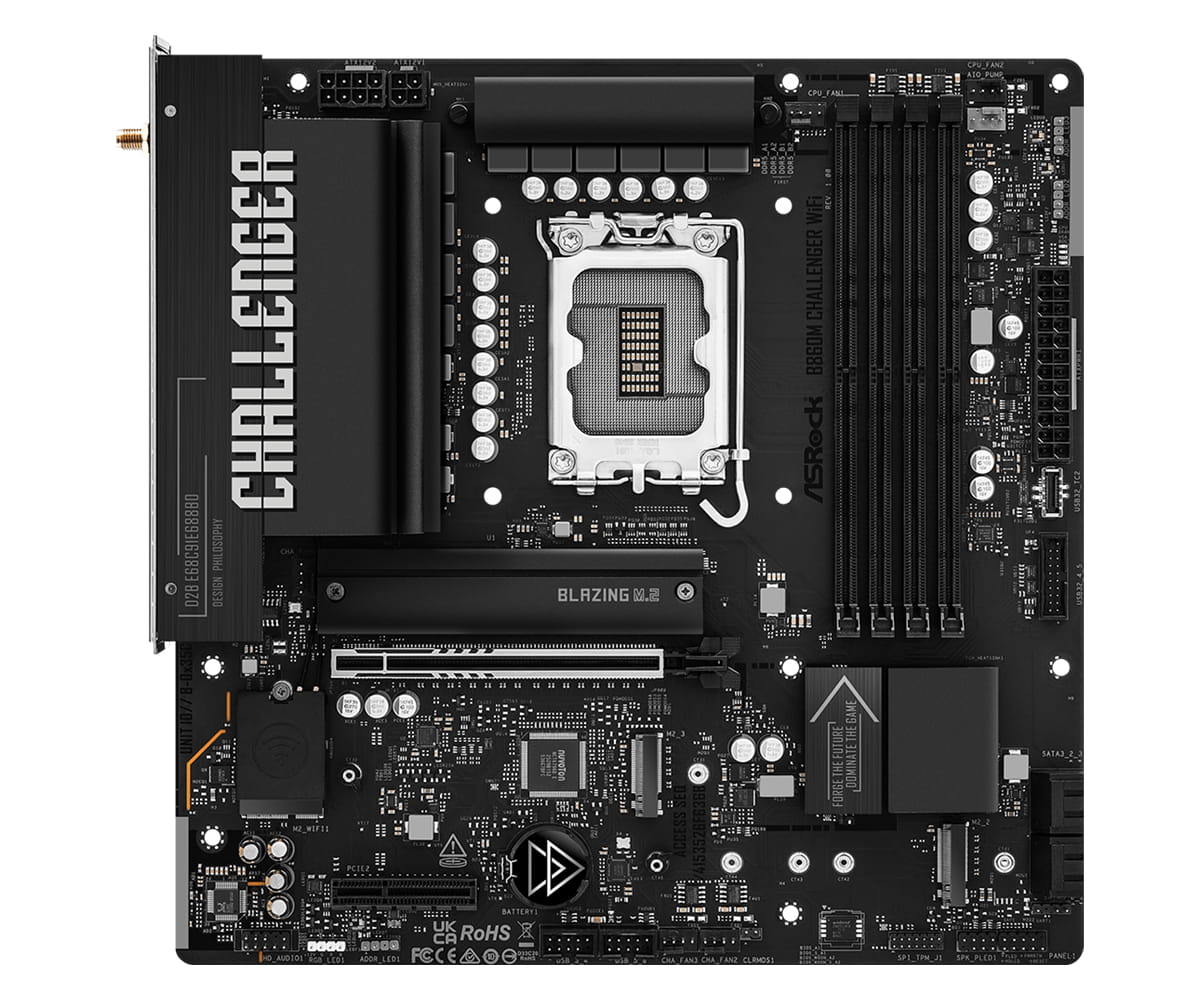 ASRock B860M Challenger WiFi, Intel, LGA 1851 (Socket V1), Intel Core Ultra (Series 2), DDR5-SDRAM, 256 GB, DIMM