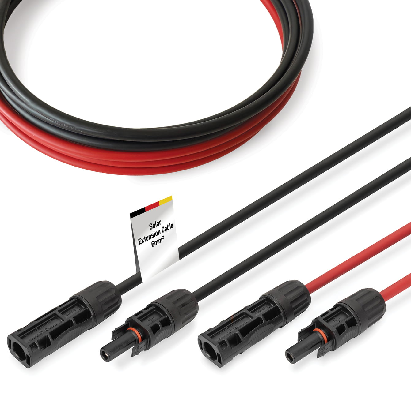 DIGITUS Solarkabel Verlängerung 1m, 6mm², MC4-Anschluss, PV-Kabel 1500V DC, UV-beständig & wetterfest, 2 Kabel, 1x Schwarz, 1x Rot