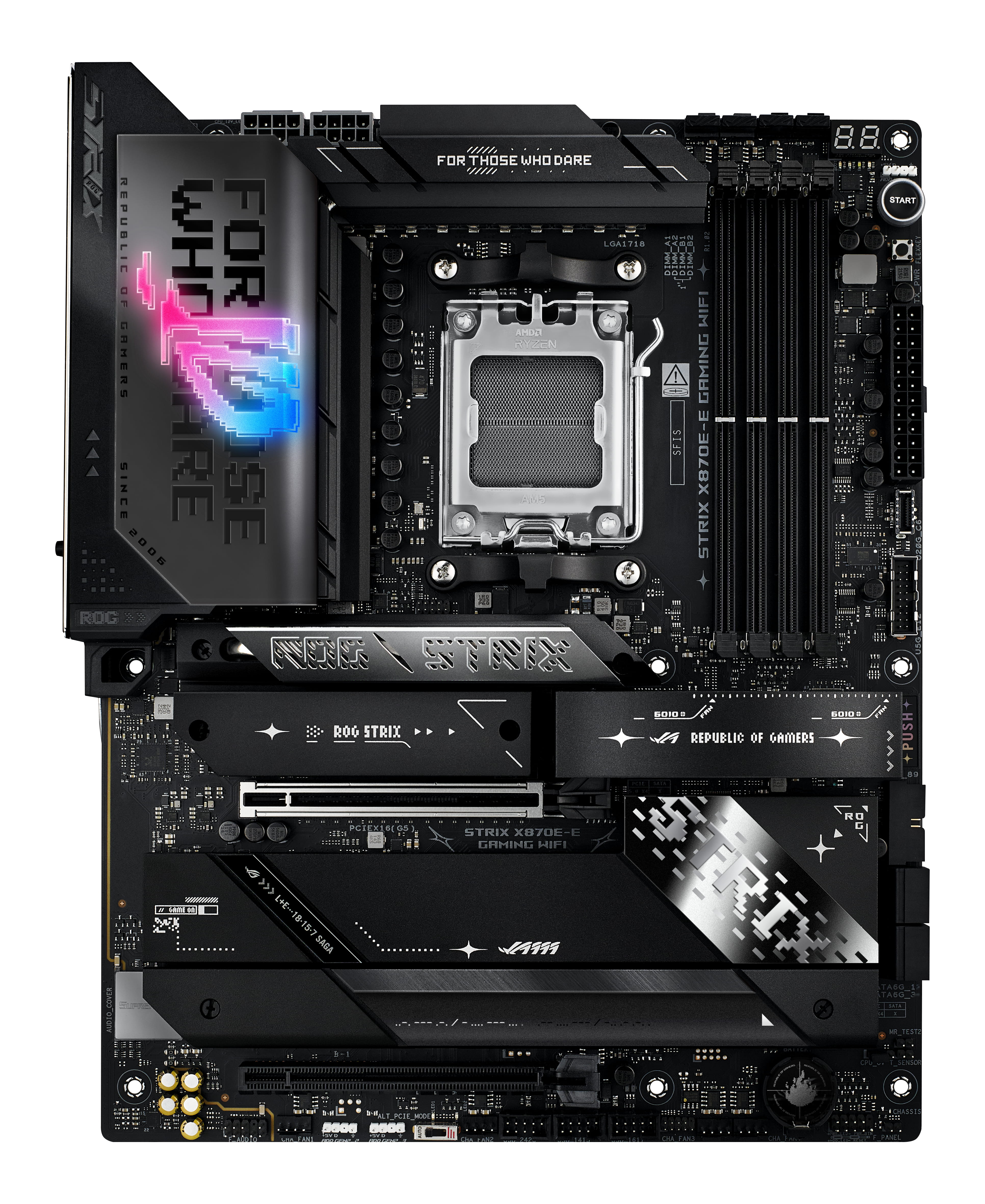 ASUS ROG STRIX X870E-E GAMING WIFI - Motherboard - ATX - Socket AM5 - AMD X870E Chipsatz - USB4, USB-C 3.2 Gen 2x2, USB-C 3.2 Gen2, USB 3.2 Gen 2, USB 3.2 Gen 1 - Wi-Fi 7, 5 Gigabit Ethernet, Bluetooth - Onboard-Grafik (CPU erforderlich)