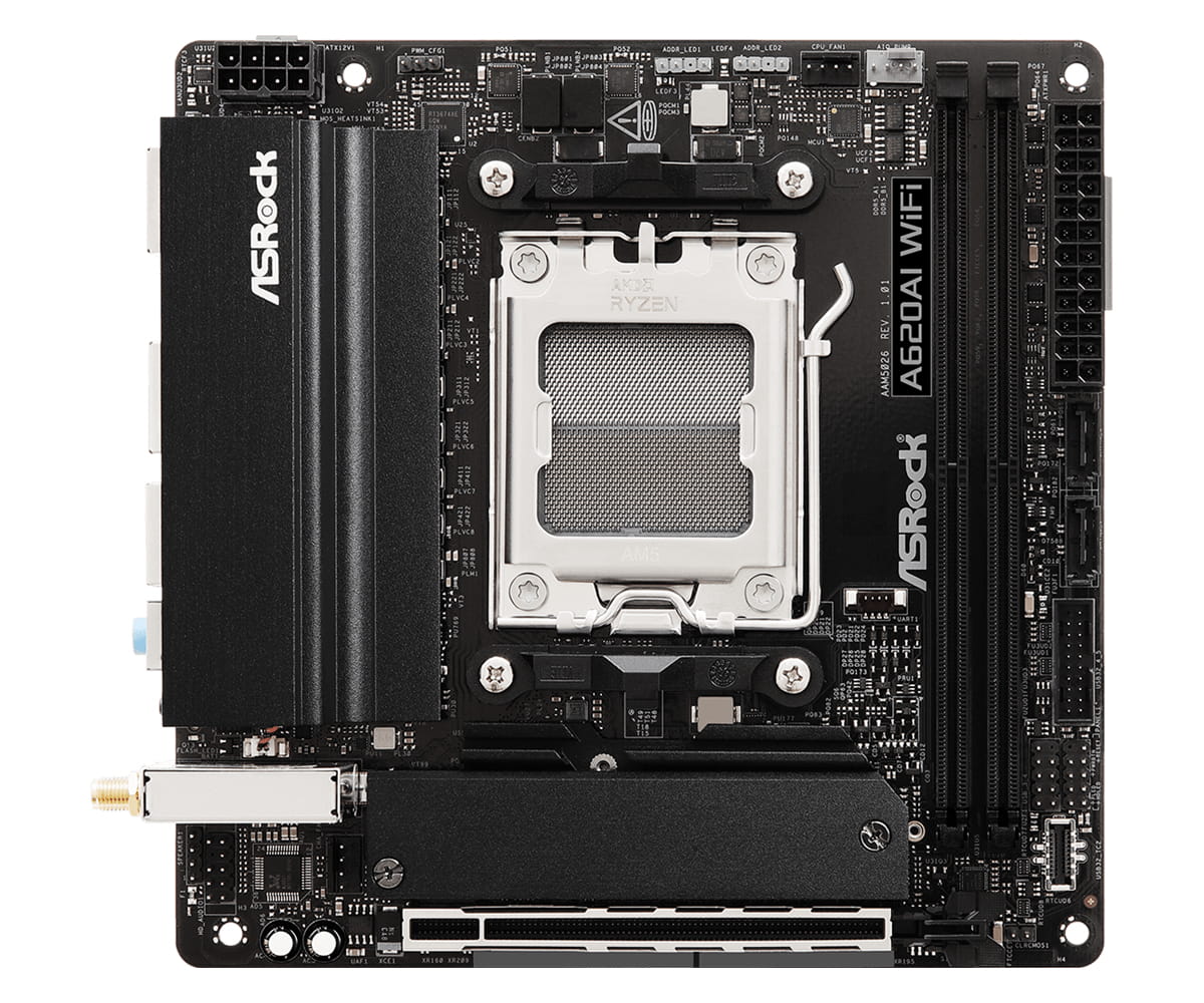 ASRock A620AI WiFi, AMD, Sockel AM5, AMD Ryzen 7000 Series, AMD Ryzen 8000 Series, AMD Ryzen 9000 Series, DDR5-SDRAM, 128 GB, DIMM