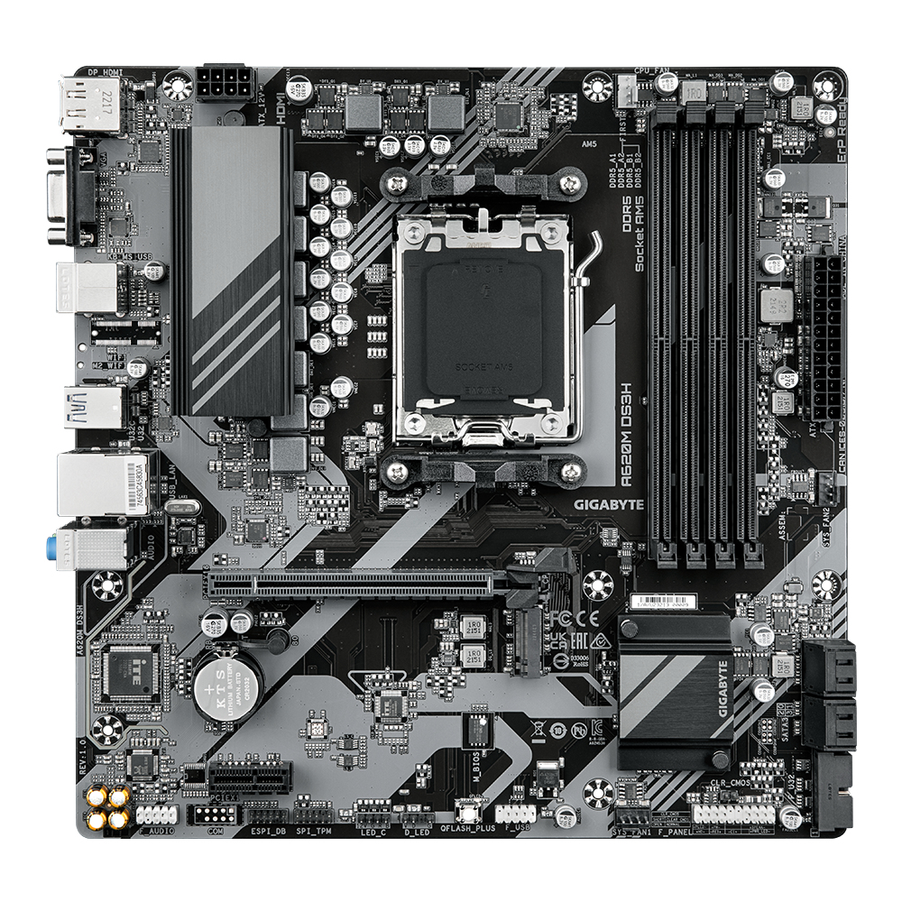 Gigabyte A620M DS3H - 1.0 - Motherboard - micro ATX - Socket AM5 - AMD A620 Chipsatz - USB 3.2 Gen 1, USB-C 3.2 Gen 1 - Gigabit LAN - Onboard-Grafik (CPU erforderlich)