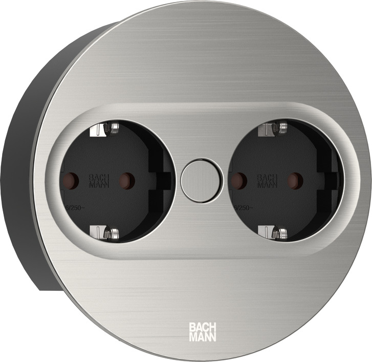 Bachmann 946.000, 2 x Type F, Desktop eingebettet, 4 cm, Edelstahl, Metall, Kunststoff, IP20