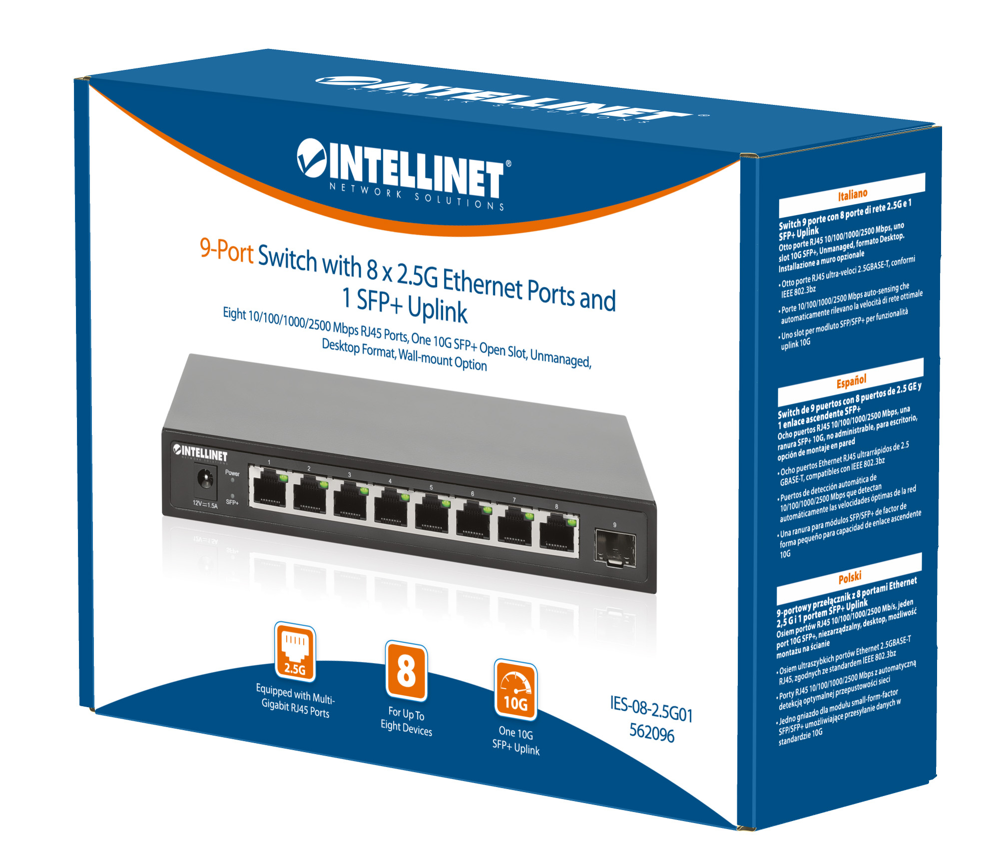 Intellinet Switch - unmanaged - 8 x 10/100/1000/2.5G + 1 x 10 Gigabit SFP+ (Uplink)
