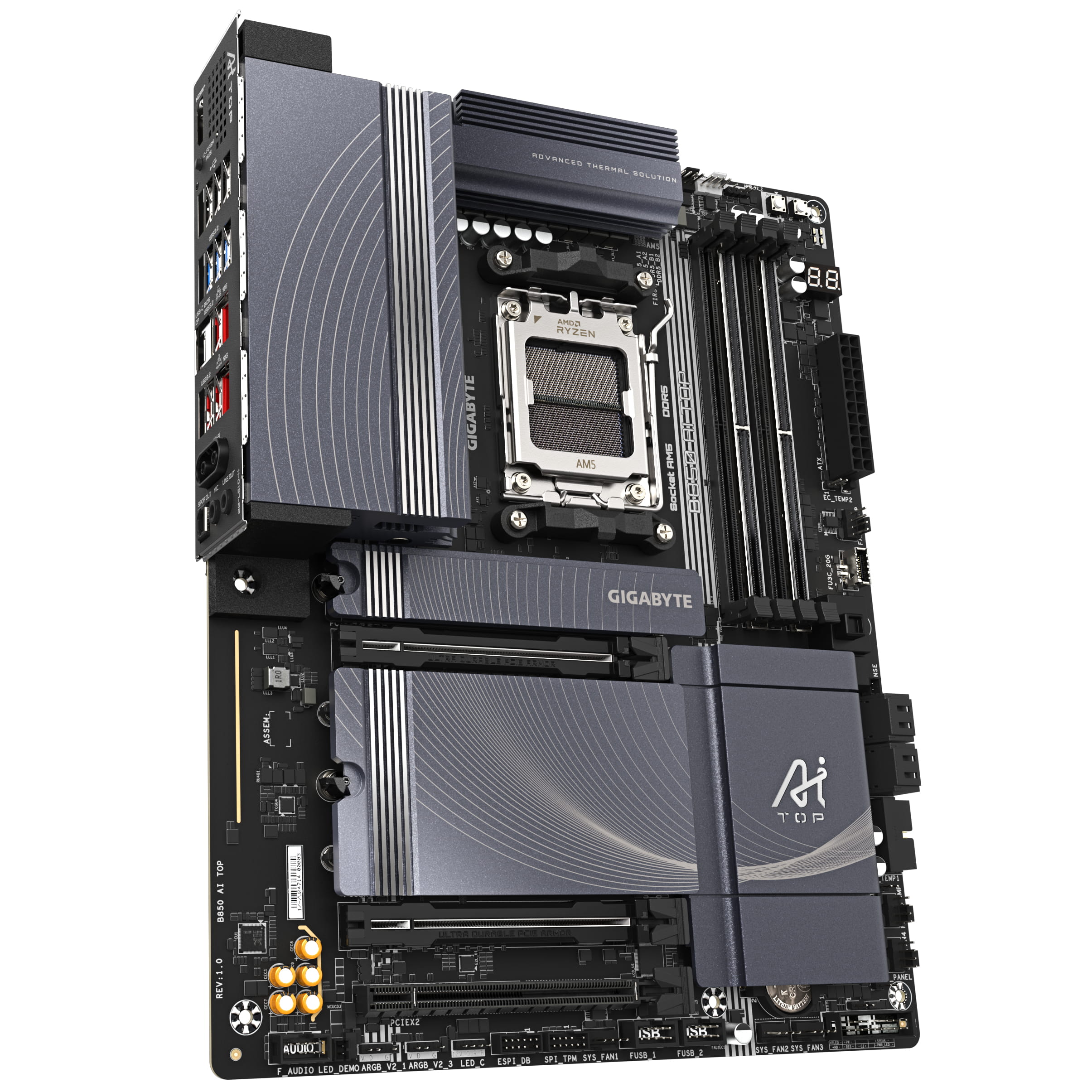 Gigabyte B850 AI TOP - Motherboard - ATX - Socket AM5 - AMD B850 Chipsatz - USB-C 3.2 Gen 2x2, USB 3.2 Gen 2, USB 3.2 Gen 1 - Wi-Fi 7, 2 x 10 Gigabit LAN, Bluetooth - Onboard-Grafik (CPU erforderlich)