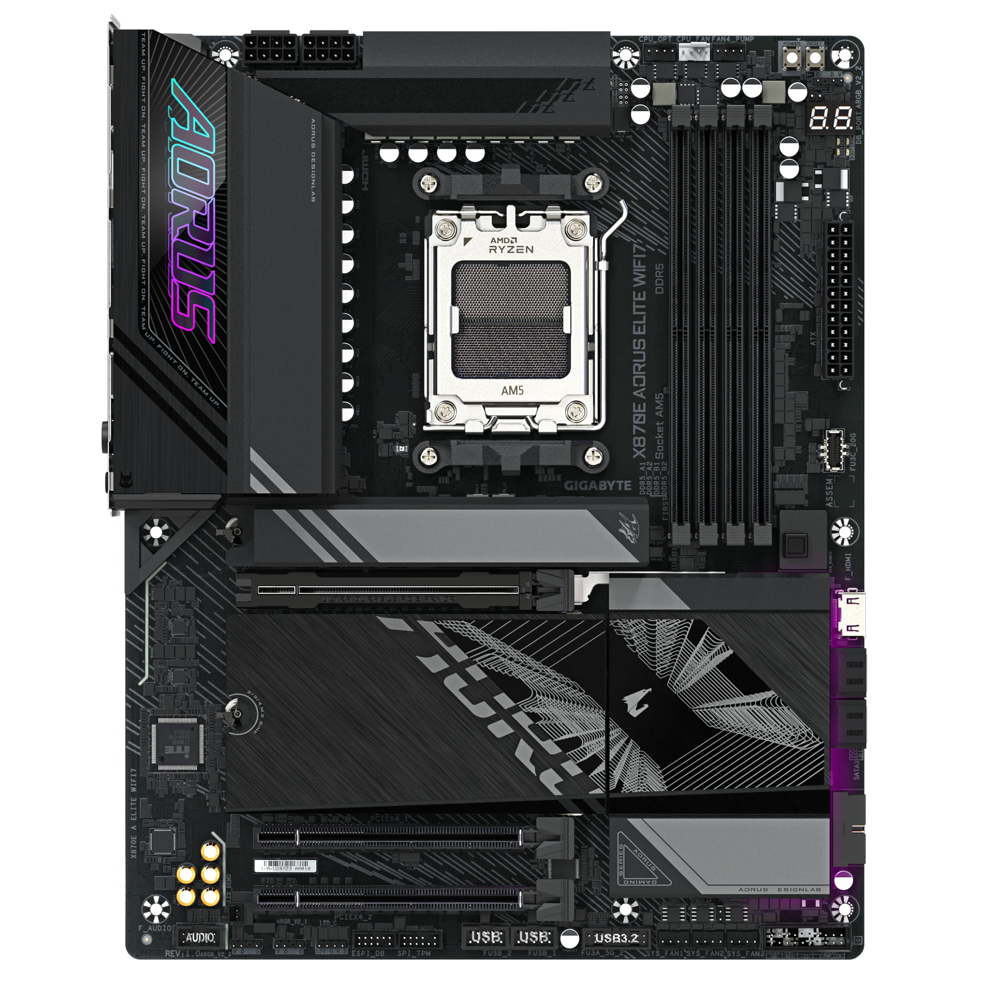 Gigabyte AORUS X870E ELITE WIFI7 - Motherboard - ATX - Socket AM5 - AMD X870E Chipsatz - USB-C 3.2 Gen 2x2, USB 3.2 Gen 1, USB4, USB 3.2 Gen 2 - Wi-Fi 7, 2.5 Gigabit LAN, Bluetooth - Onboard-Grafik (CPU erforderlich)