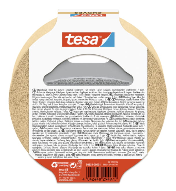 Tesa 565340000102, Maler-Abdeckband, Braun, Keramik, Schaum, Glas, Metall, Kunststoff, Gummi, Holz, Universal, Universal, 7 Tag(e)