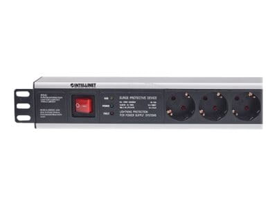 Intellinet 19" 1.5U Rackmount 6-Way Power Strip - German Type", With On/Off Switch and Surge Protection, 3m Power Cord - Steckdosenleiste (Rack - einbaufähig)