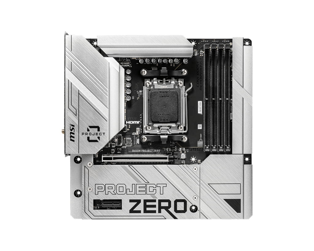 MSI B650M PROJECT ZERO - Motherboard - micro ATX - Socket AM5 - AMD B650 Chipsatz - USB 3.2 Gen 1, USB 3.2 Gen 2, USB-C 3.2 Gen2, USB-C 3.2 Gen 2x2 - 2.5 Gigabit LAN, Wi-Fi 6E, Bluetooth - Onboard-Grafik (CPU erforderlich)
