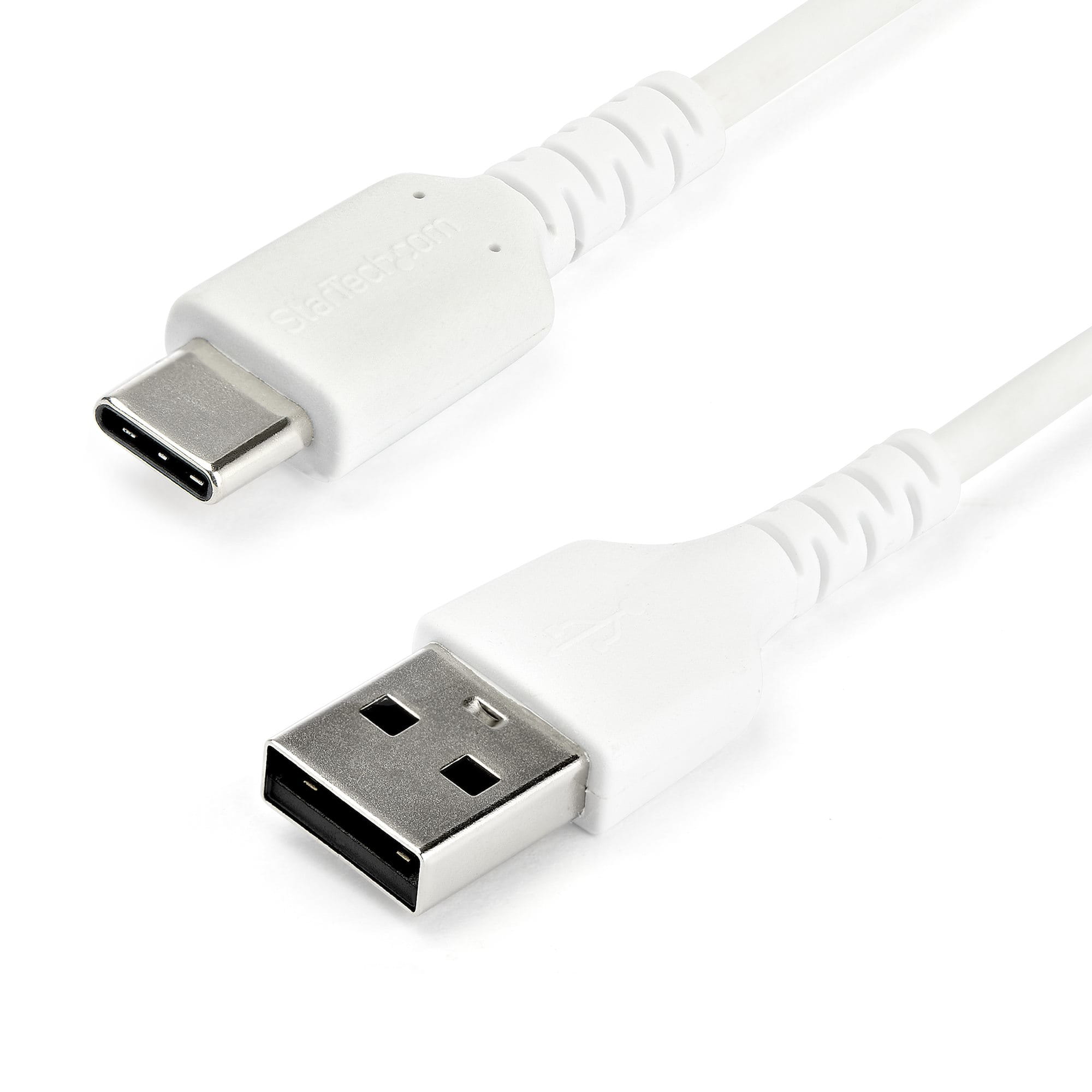 StarTech.com 1m USB-A auf USB-C Ladekabel - Dauerhaftes USB 2.0 auf USB Typ-C Datenübertragungs- und Schnellladekabel - Robuster TPE-Mantel Aramidfaser, M/M, 3A - Weiß (RUSB2AC1MW)