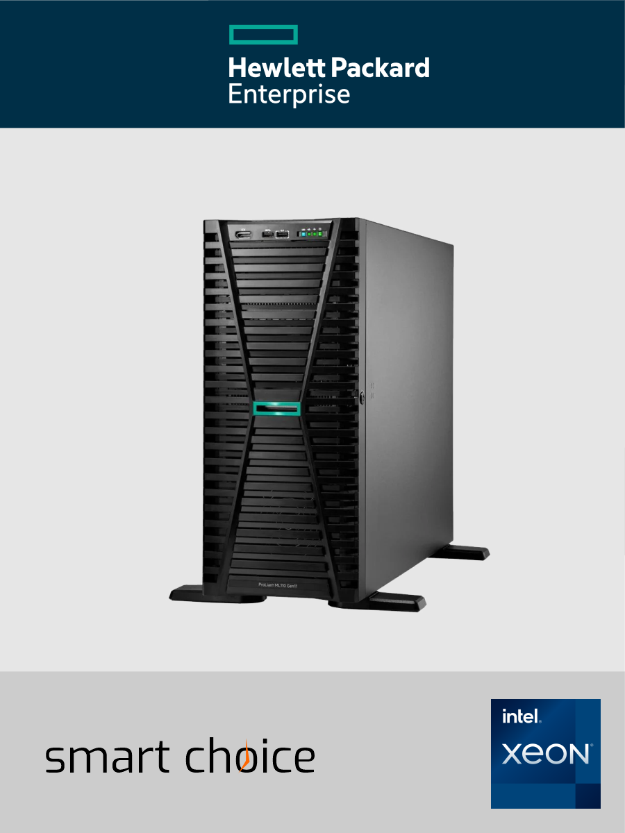 HPE ProLiant ML110 Gen11 - Server - Tower - 1 x Xeon Silver 4510 / 2.4 GHz - RAM: 2x 32 GB DDR5 - Drive: 2x 480 GB SATA - Netzteil: 2x 1000W - Controller: MW408I-o (Smart Choice)