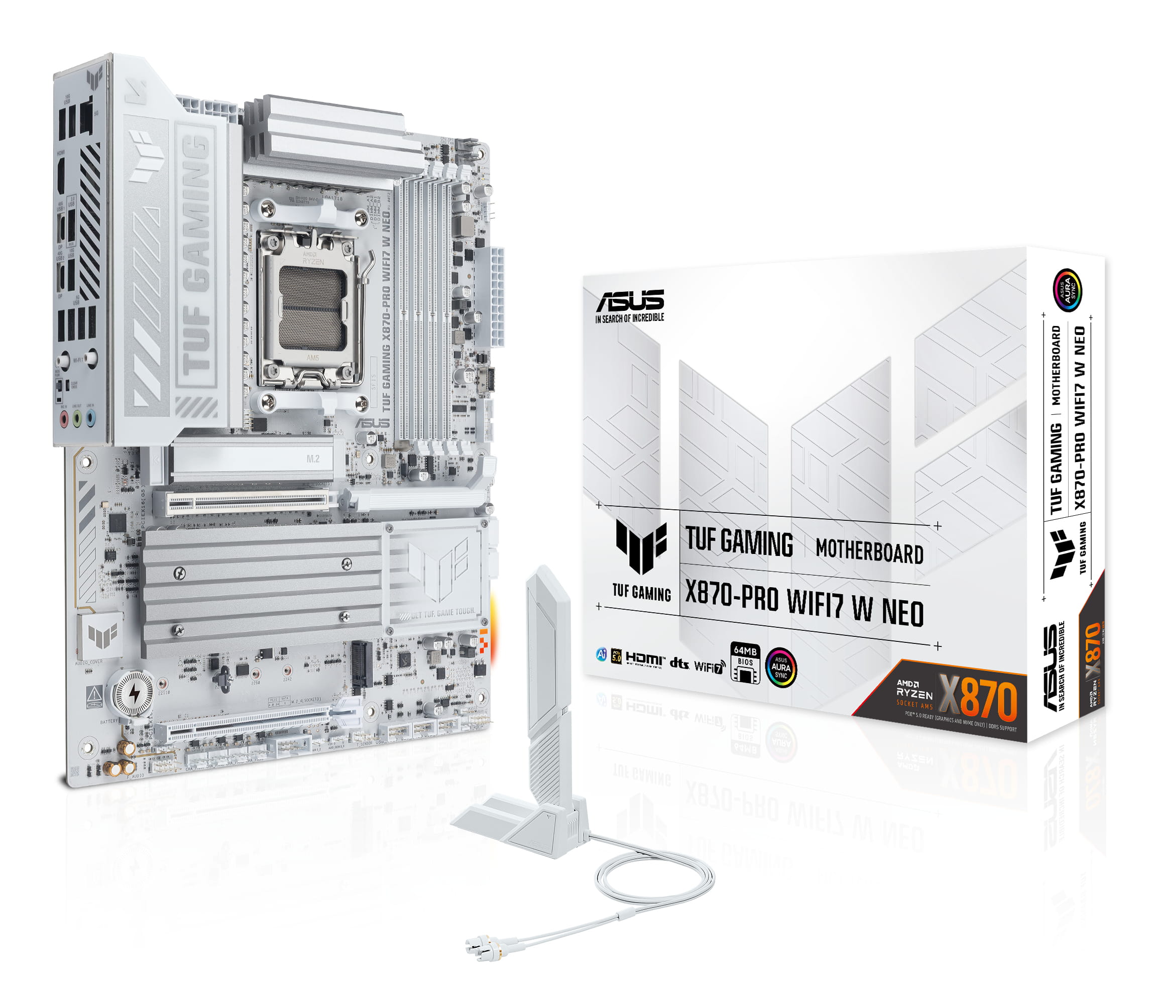 ASUS TUF GAMING X870-PRO WIFI7 W NEO - Motherboard - ATX - Socket AM5 - AMD X870 Chipsatz - USB4, USB 3.2 Gen 1, USB 3.2 Gen 2, USB-C 3.2 Gen 2x2 - Wi-Fi 7, Bluetooth, 5 Gigabit Ethernet - Onboard-Grafik (CPU erforderlich)