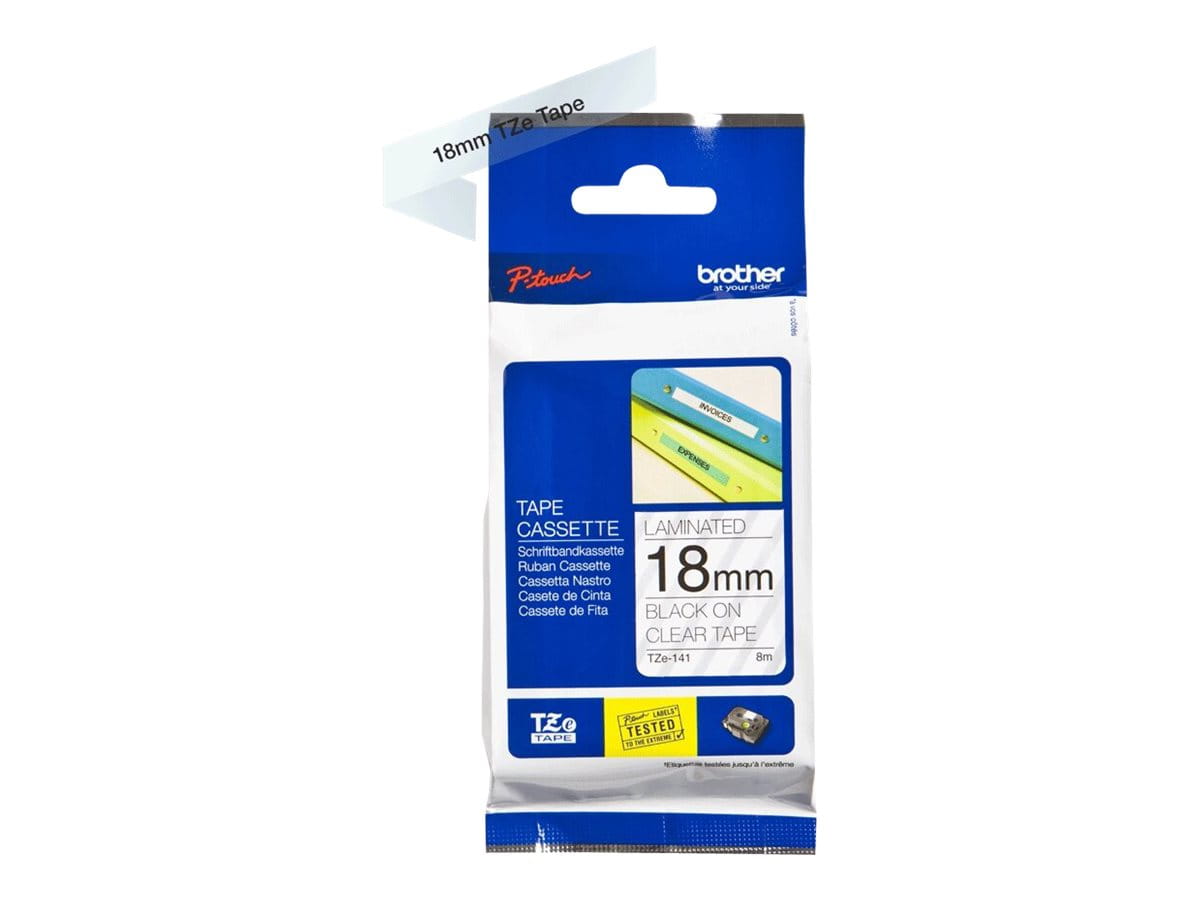 Brother TZe-141 - Standard-Klebstoff - schwarz auf durchsichtig - Rolle (1,8 cm x 8 m)