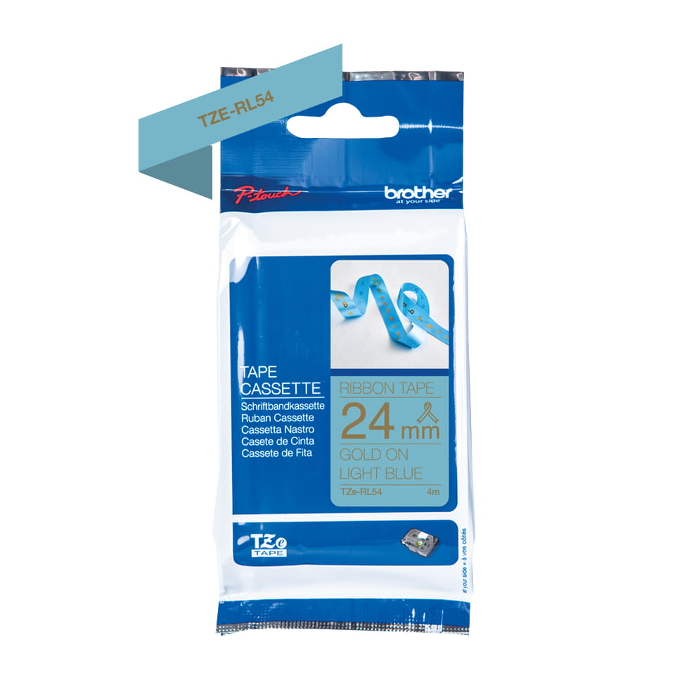 Brother TZe-RL54 - Seidig - Gold auf hellblau - Rolle (2,4 cm x 4 m)