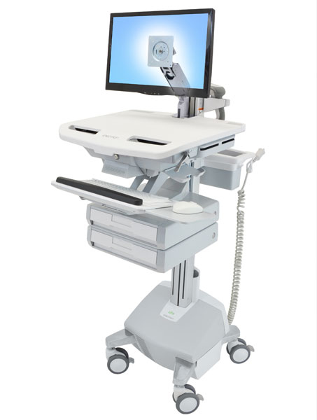 Ergotron Wagen - offene Architektur - für LCD-Display / PC-Ausrüstung - medizinisch - Aluminium, verzinker Stahl, hochwertiger Kunststoff - Grau, weiß, Polished Aluminum - Bildschirmgröße: bis zu 61 cm (bis zu 24 Zoll)