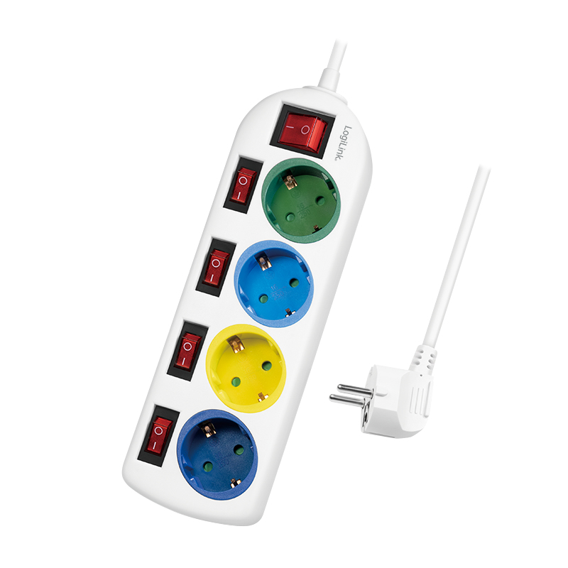 LogiLink Multicolor - Steckdosenleiste - Wechselstrom 250 V - 3680 Watt - Ausgangsanschlüsse: 4 (4 x CEE 7/3)